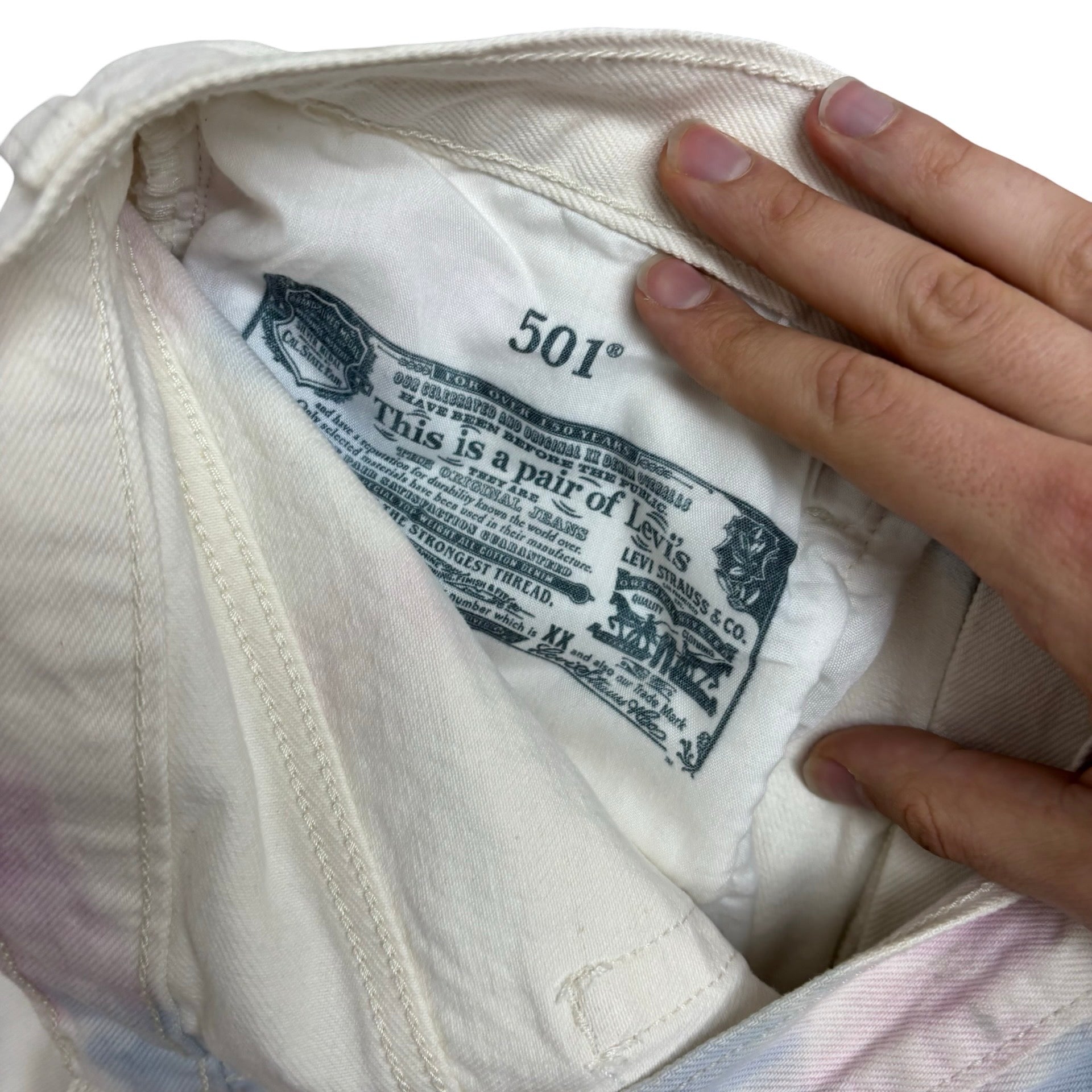 Levis 501 Jeans W32 L30 Mens White Regular Straight Fit Tie Die Denim (F)