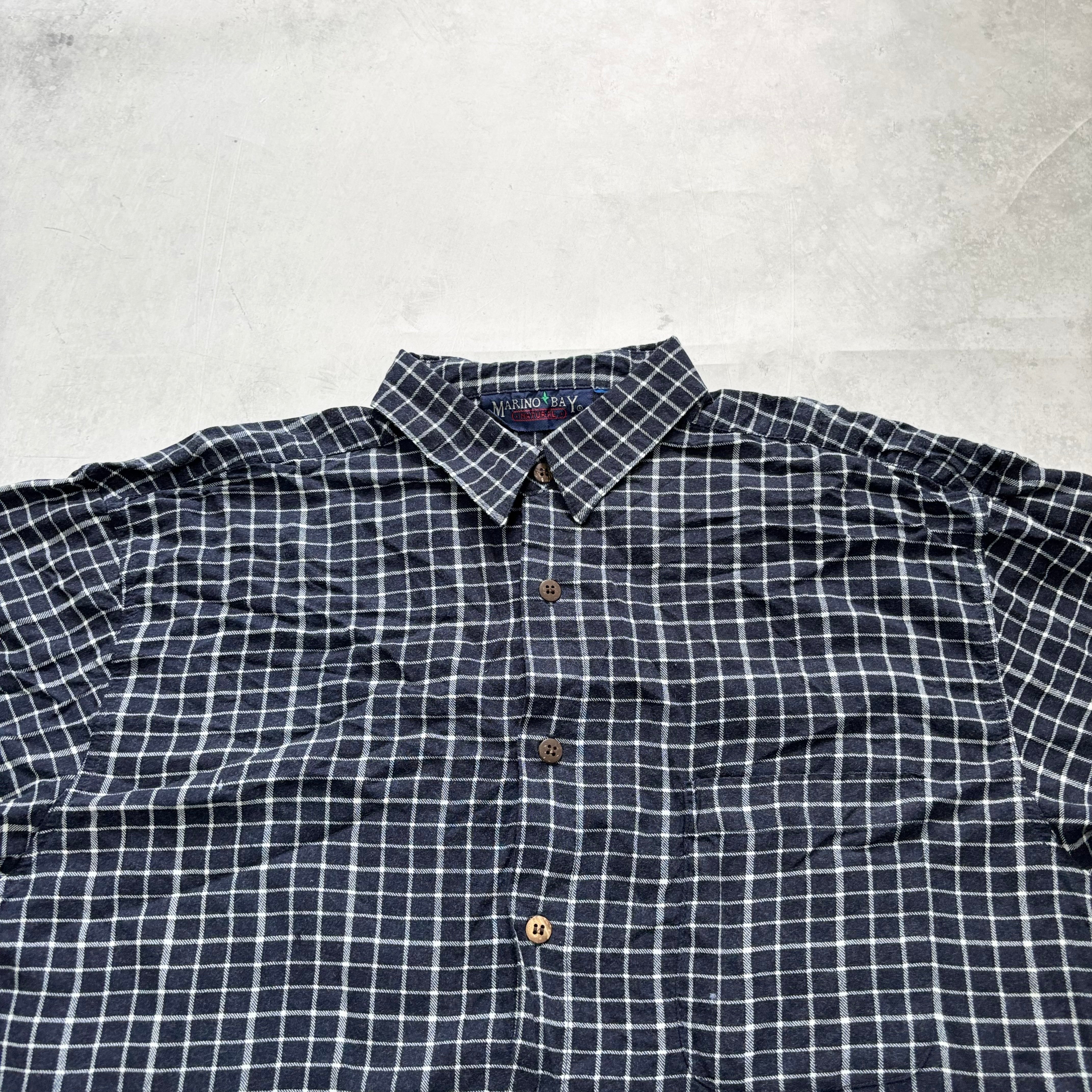 Vintage Shirt Mens Large Blue Checked Short Sleeve (E)