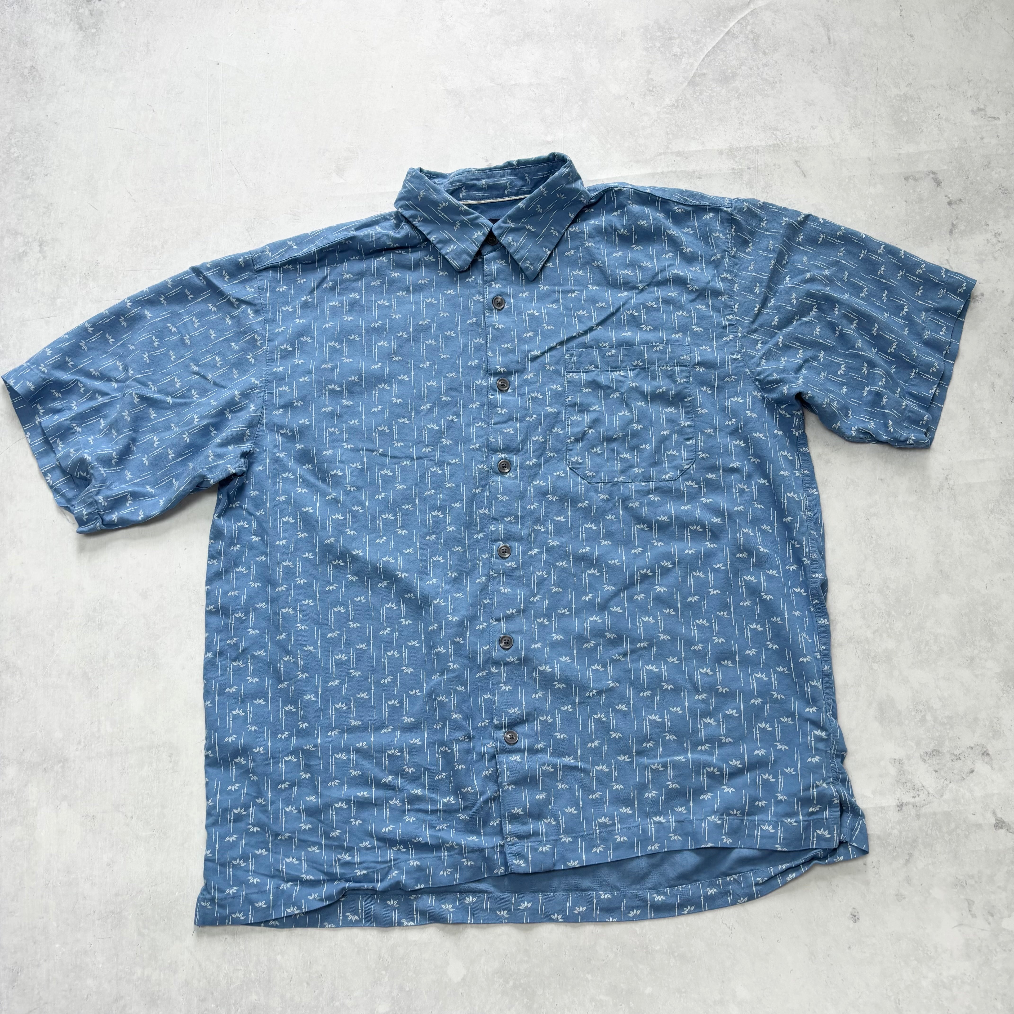 Vintage Hawaiian Shirt Mens Large Blue Silk Blend Floral Aloha Short Sleeve (E)
