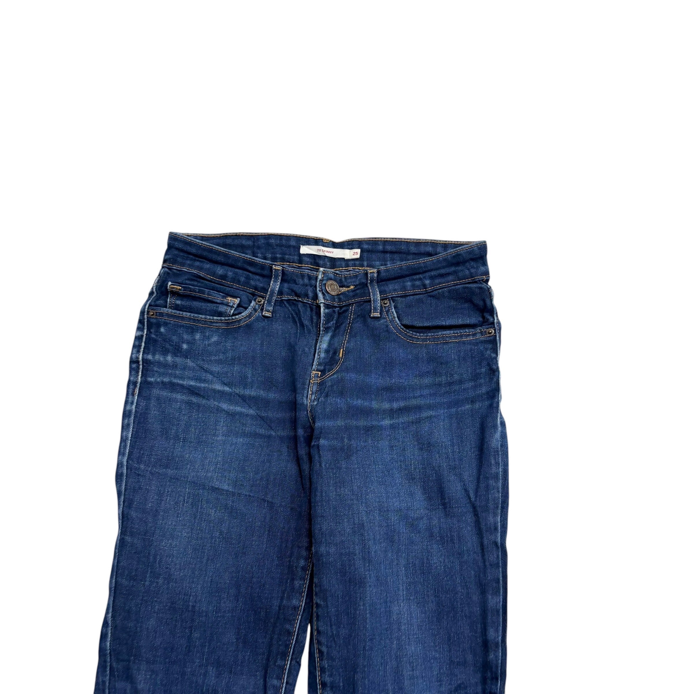 Levis 711 Jeans W25 L28 Womens Mid Blue Skinny Fit Stretch Denim (G)