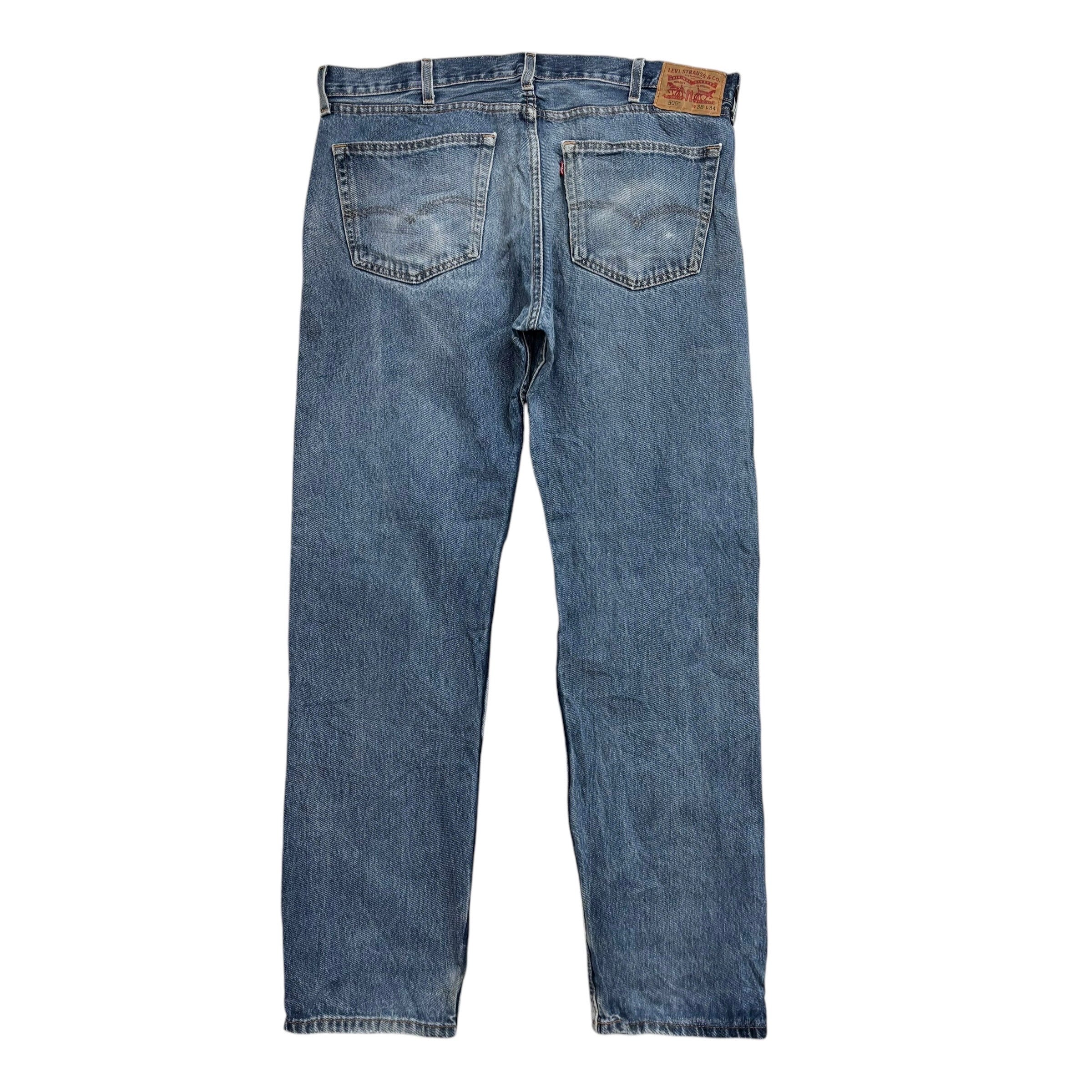 Levis 505 Jeans W38 L34 Mens Mid Blue Regular Straight Fit Denim