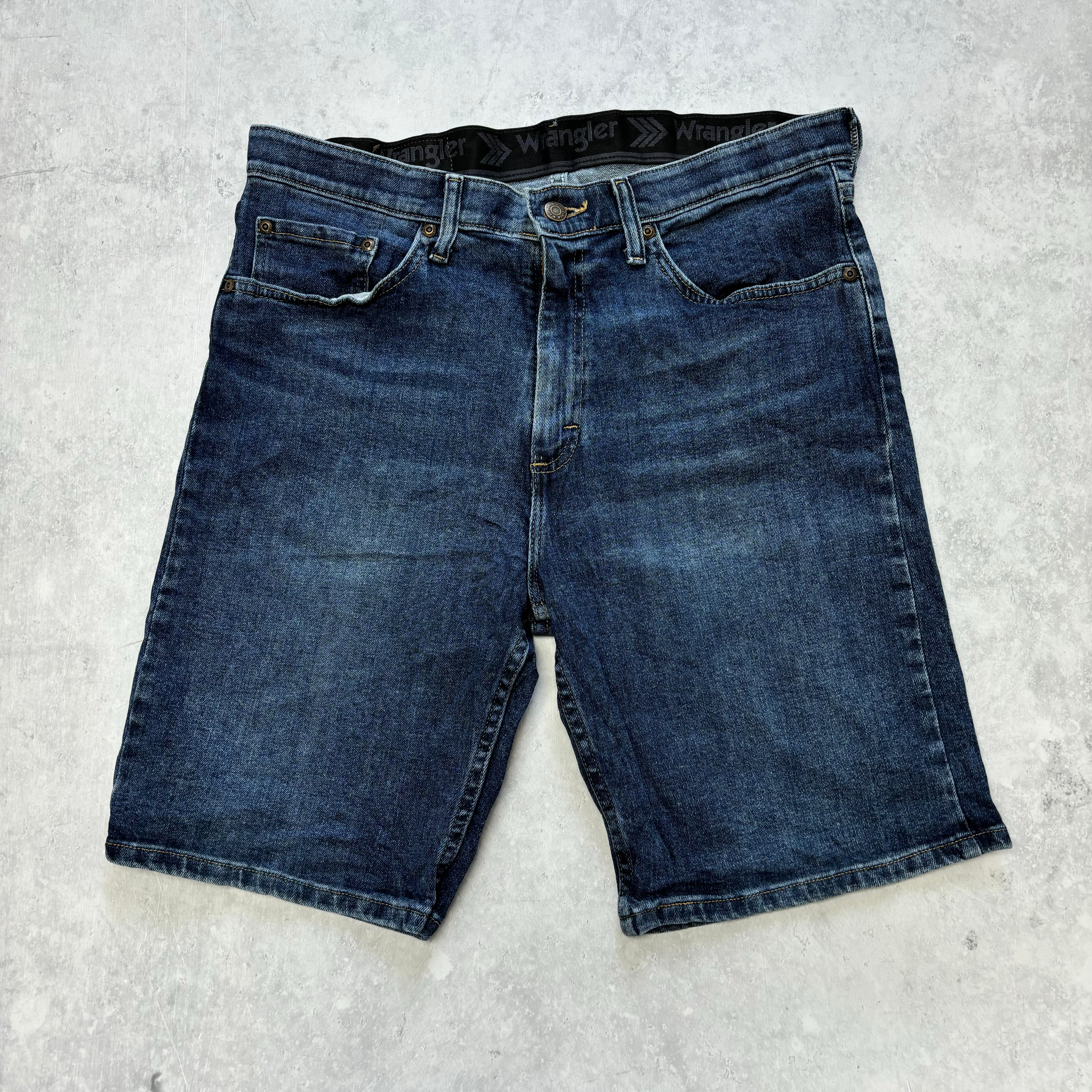 Vintage Wrangler Jorts W32 Mens Denim Shorts Dark Blue Regular Fit Stretch