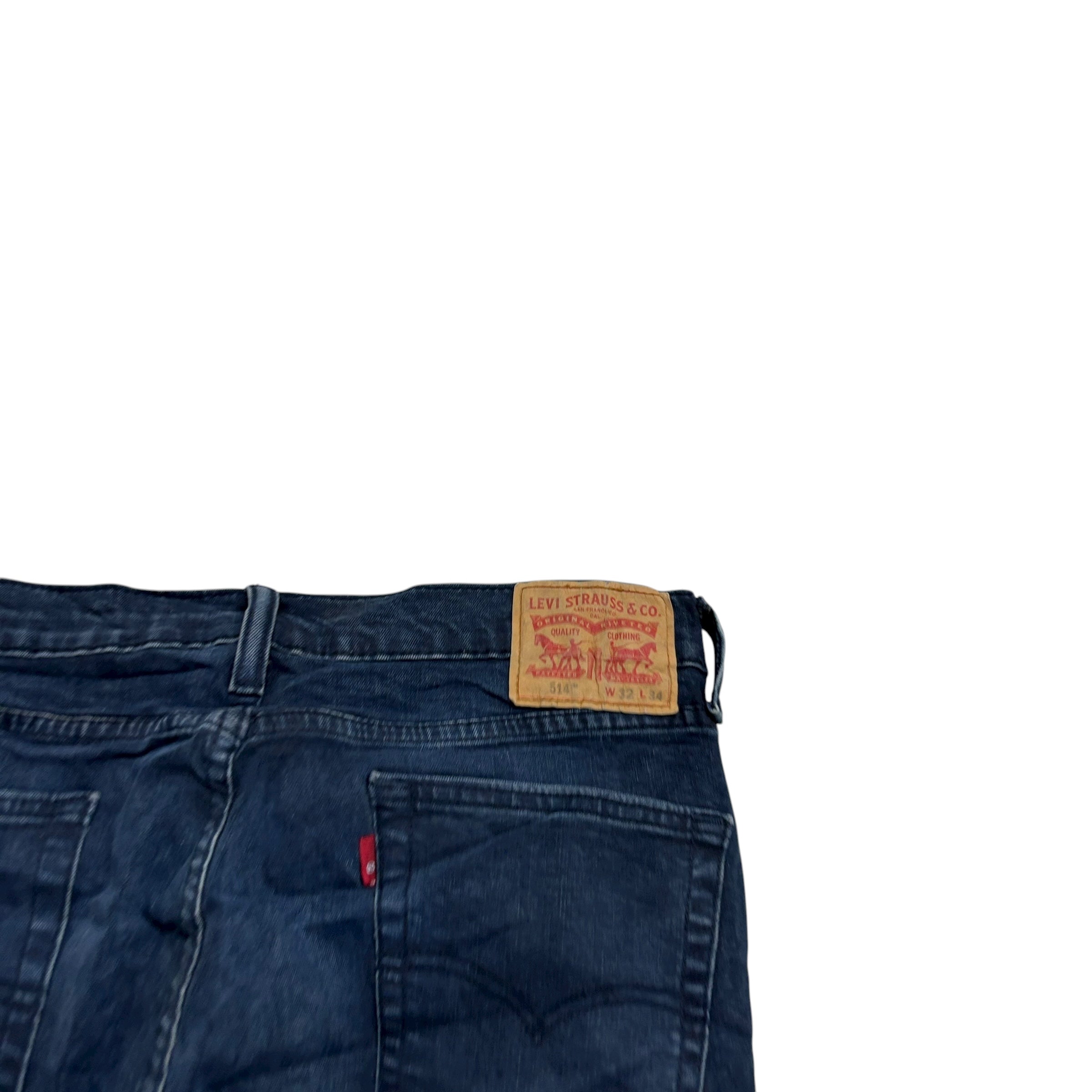 Levis 514 Jeans W32 L34 Mens Navy Blue Regular Straight Fit Stretch Denim (E)