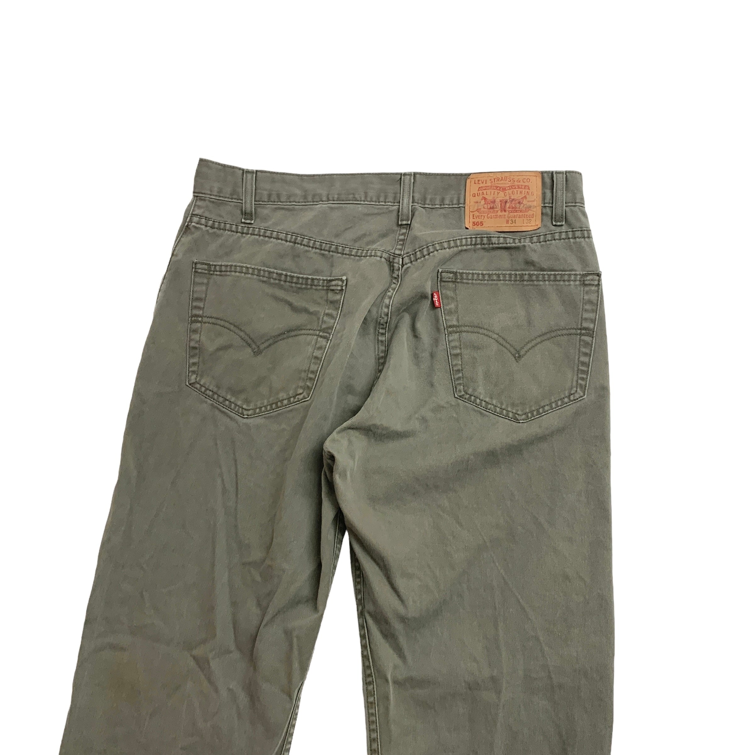 Levis 505 Trousers W34 L30 Mens Green Regular Straight Fit Cotton Pants