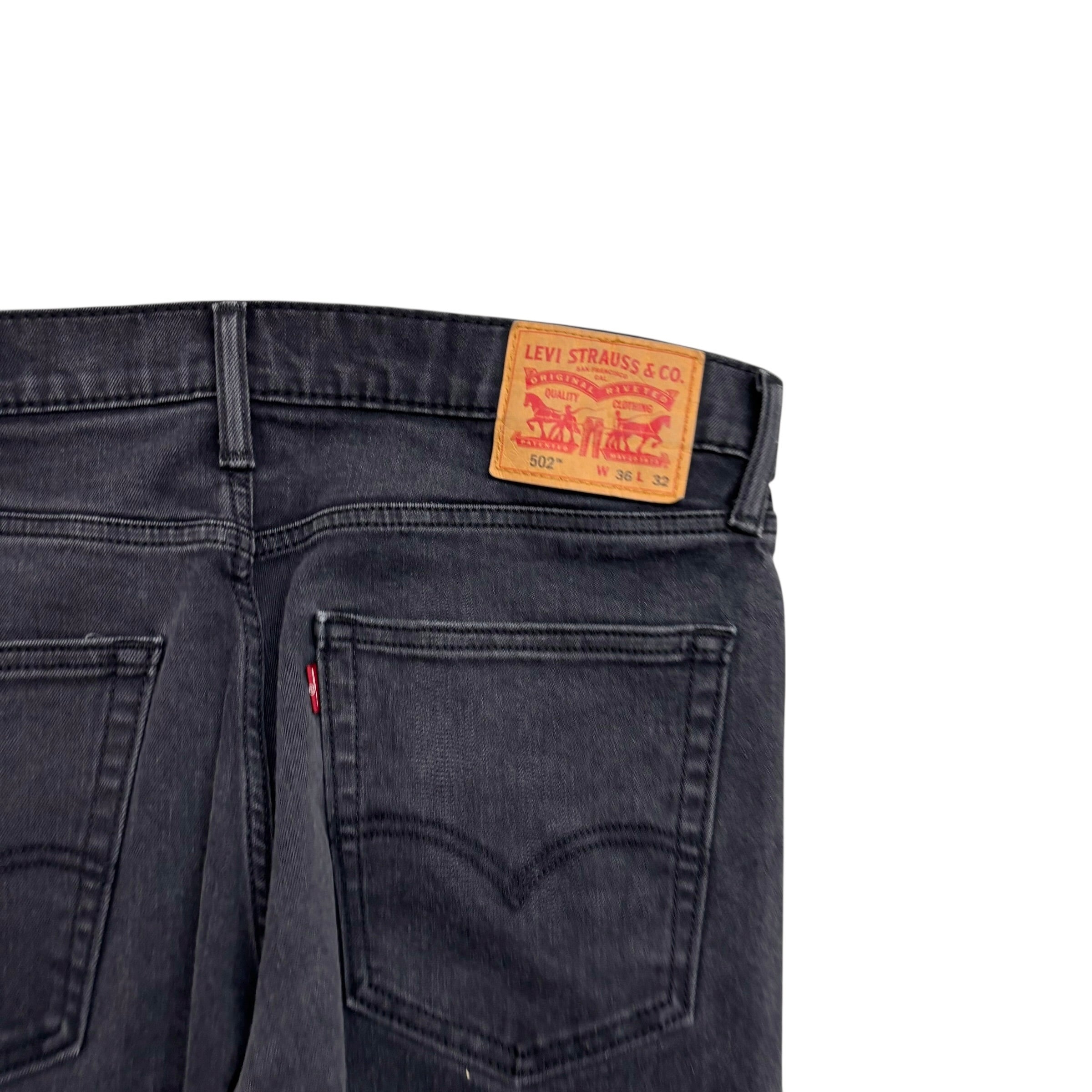 Levis 502 Jeans W36 L32 Mens Black Regular Tapered Fit Stretch Denim