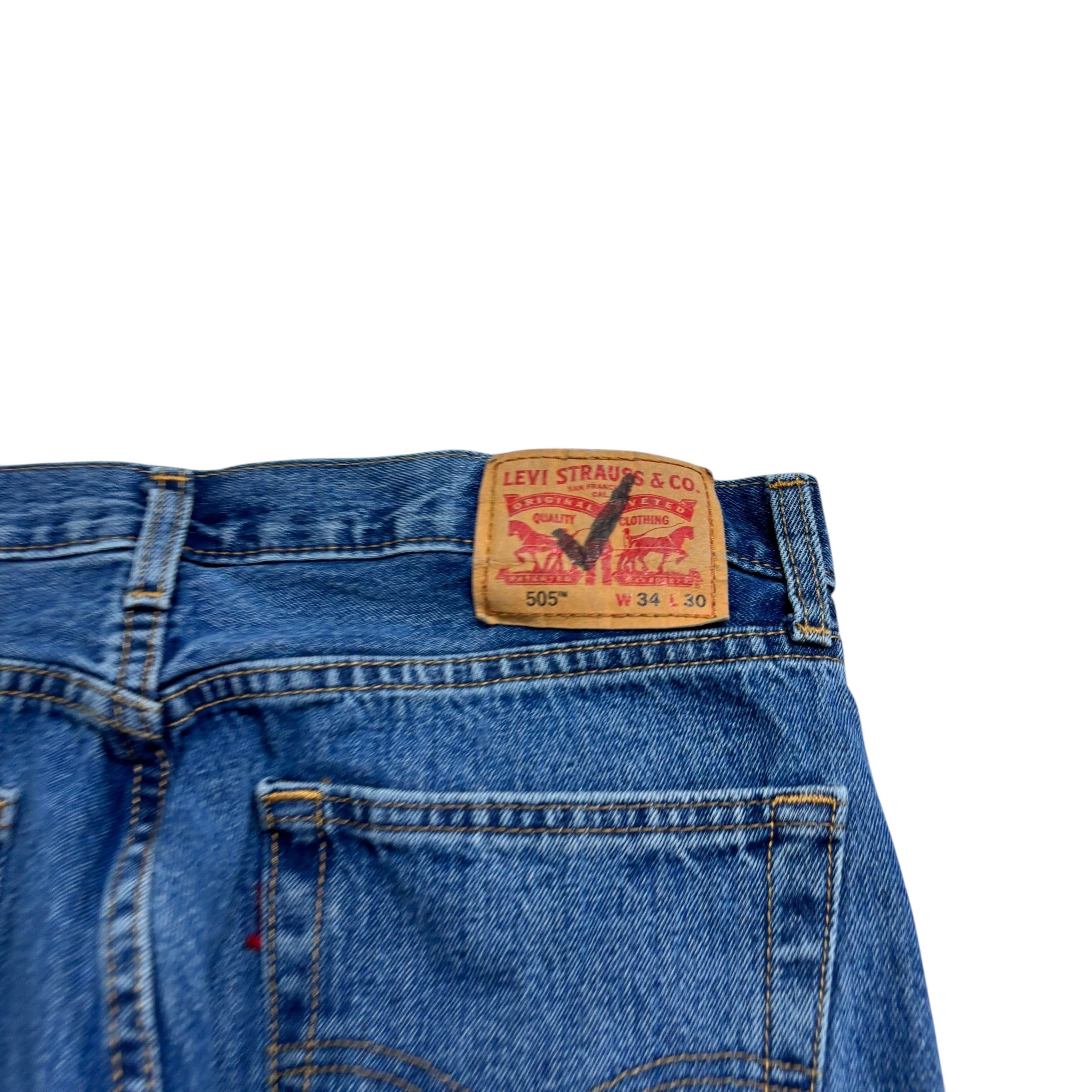 Levis 505 Jeans W34 L30 Mens Mid Blue Regular Straight Fit Denim (F)