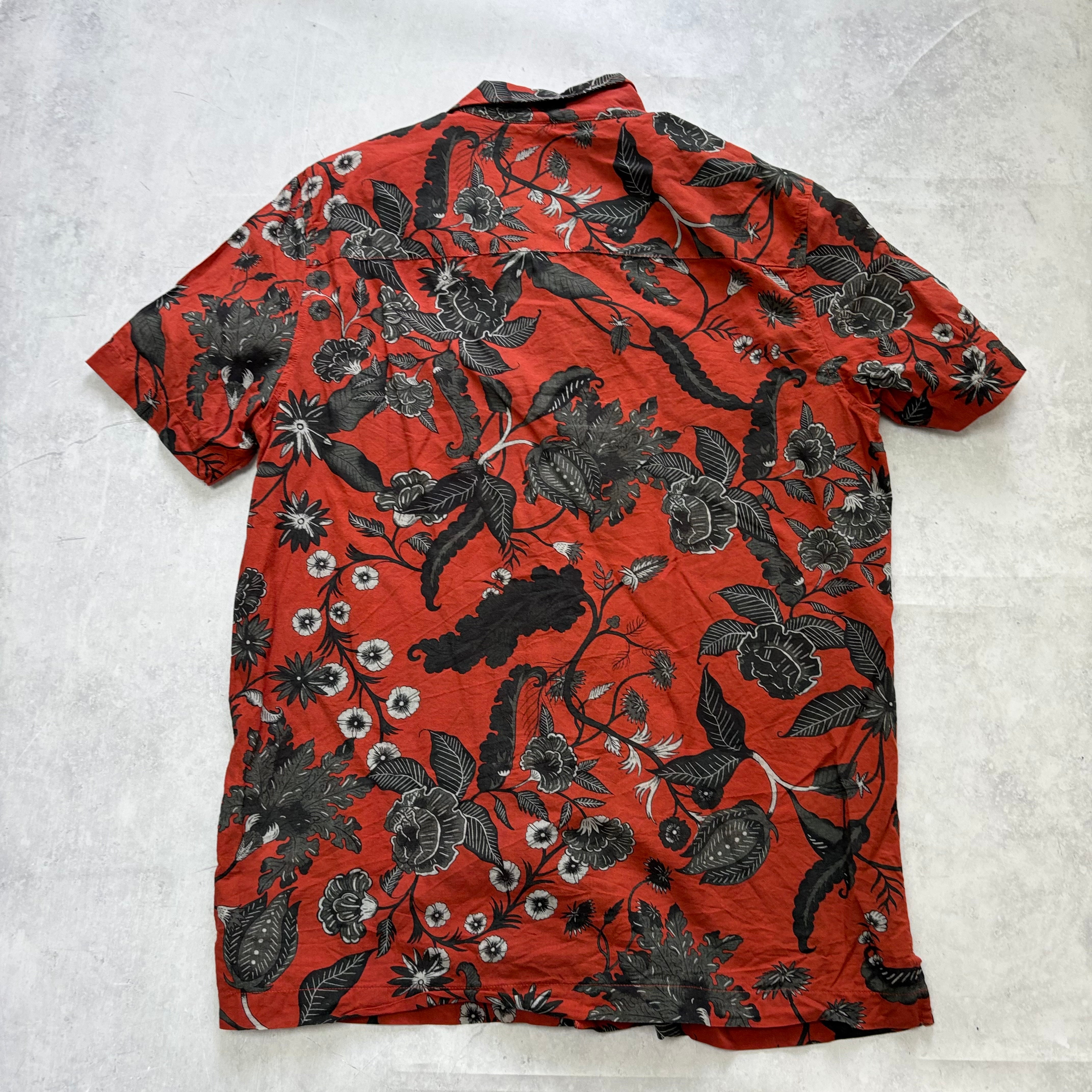 Topman Hawaiian Shirt Mens Small Red Floral Aloha Short Sleeve Cotton (E)