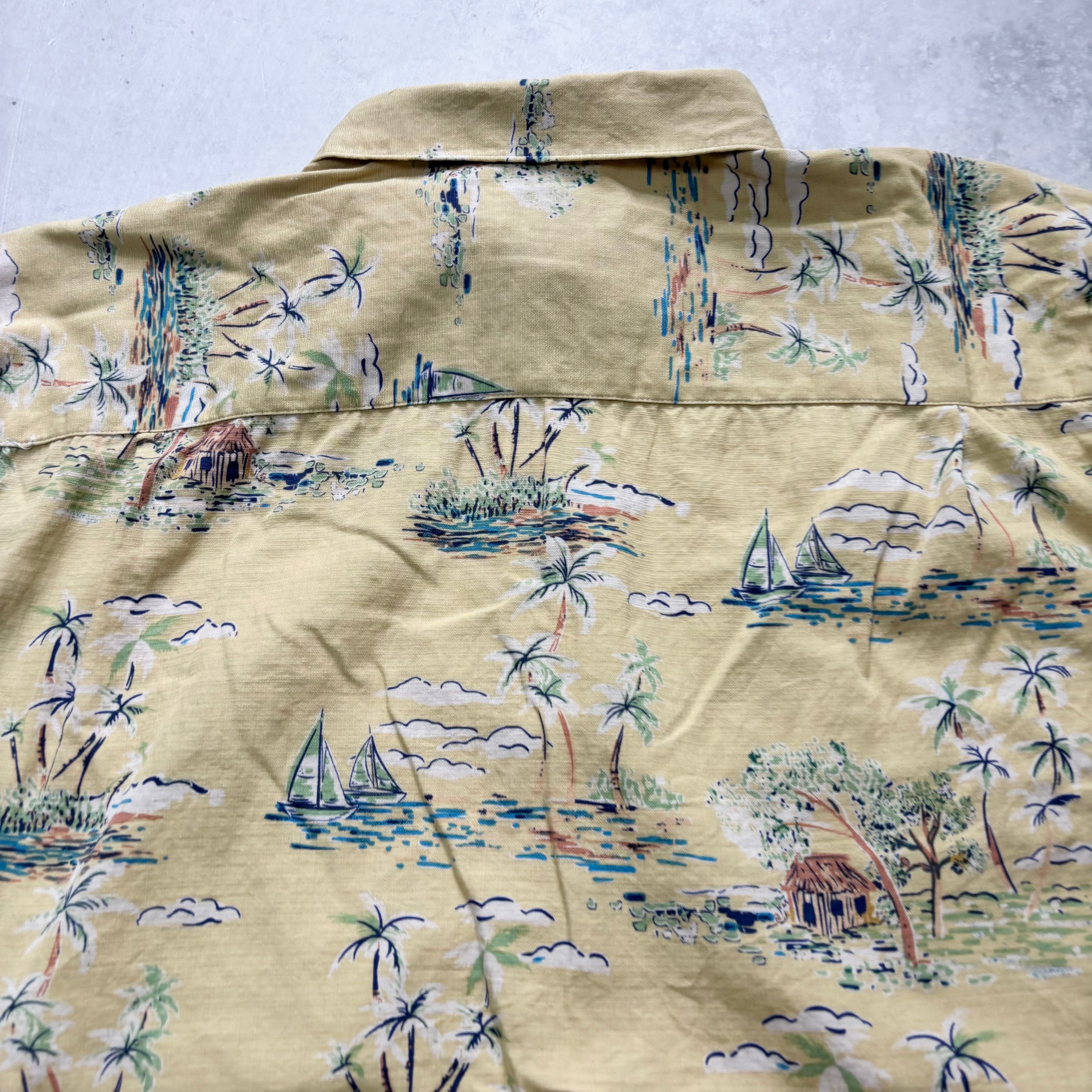 Vintage Hawaiian Shirt Mens XL Yellow Floral Aloha Short Sleeve Cotton (E)
