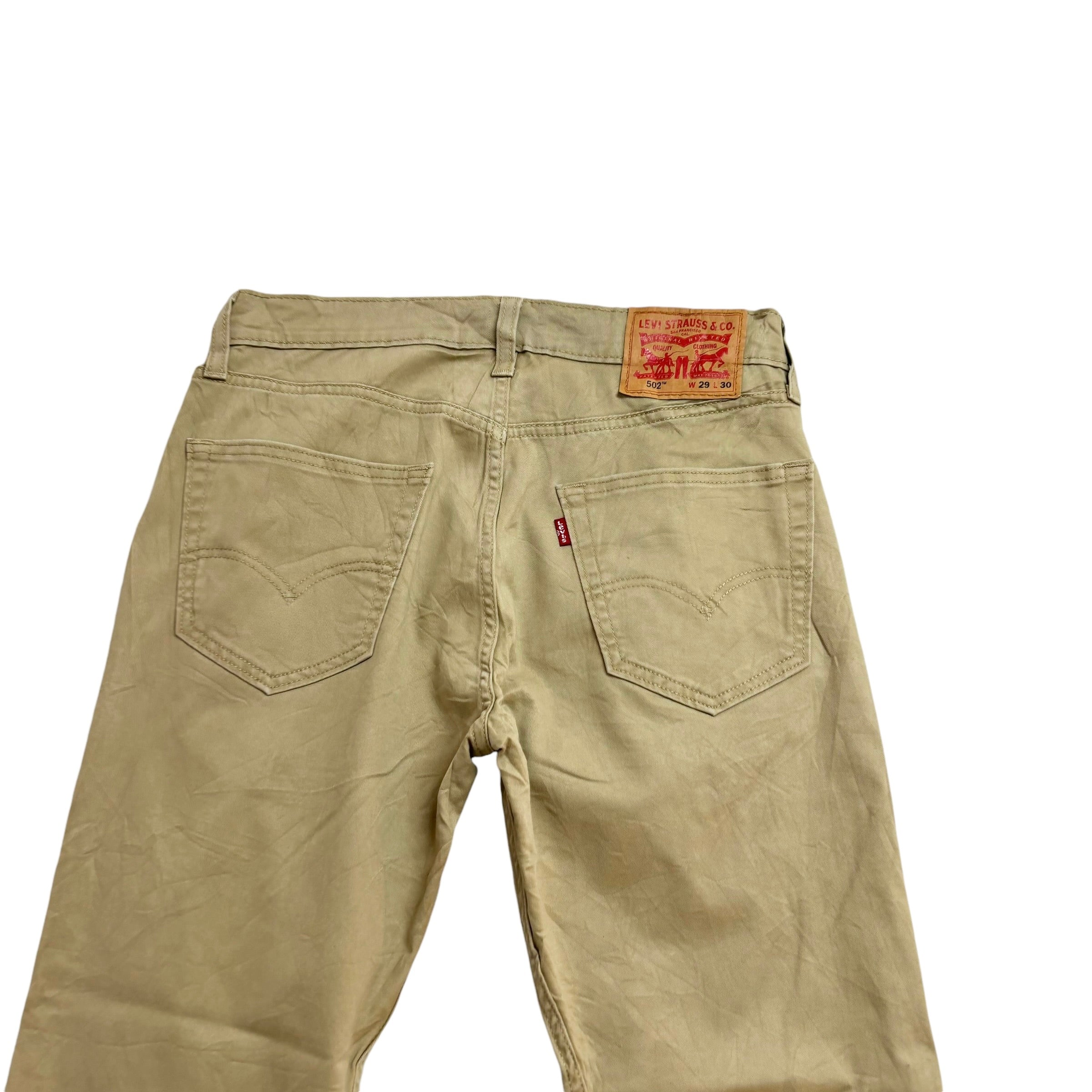 Levis 502 Trousers W29 L29 Mens Beige Tan Regular Taper Fit Stretch Cotton Pants