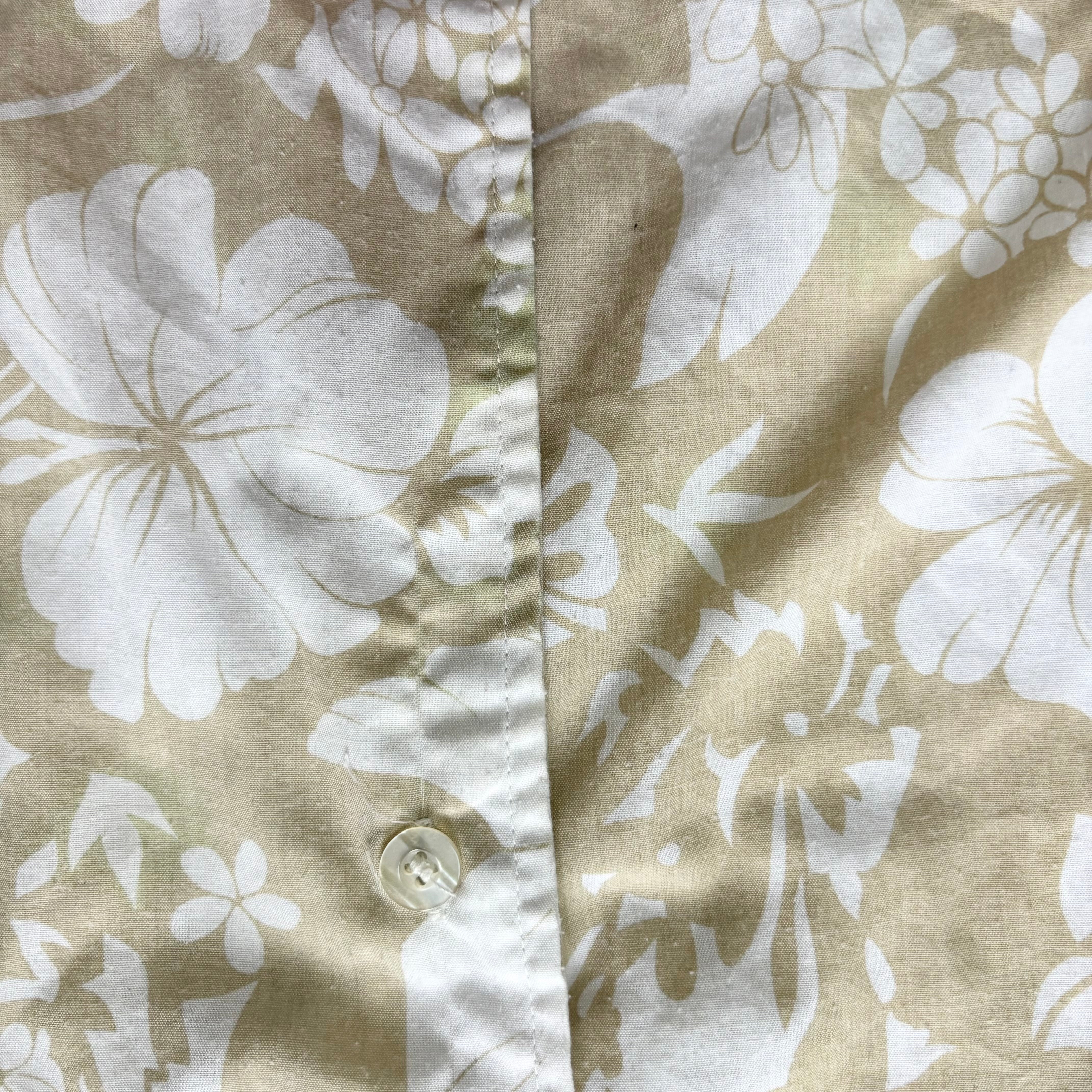 Vintage Hawaiian Shirt Mens Large Beige Floral Aloha Short Sleeve (F)