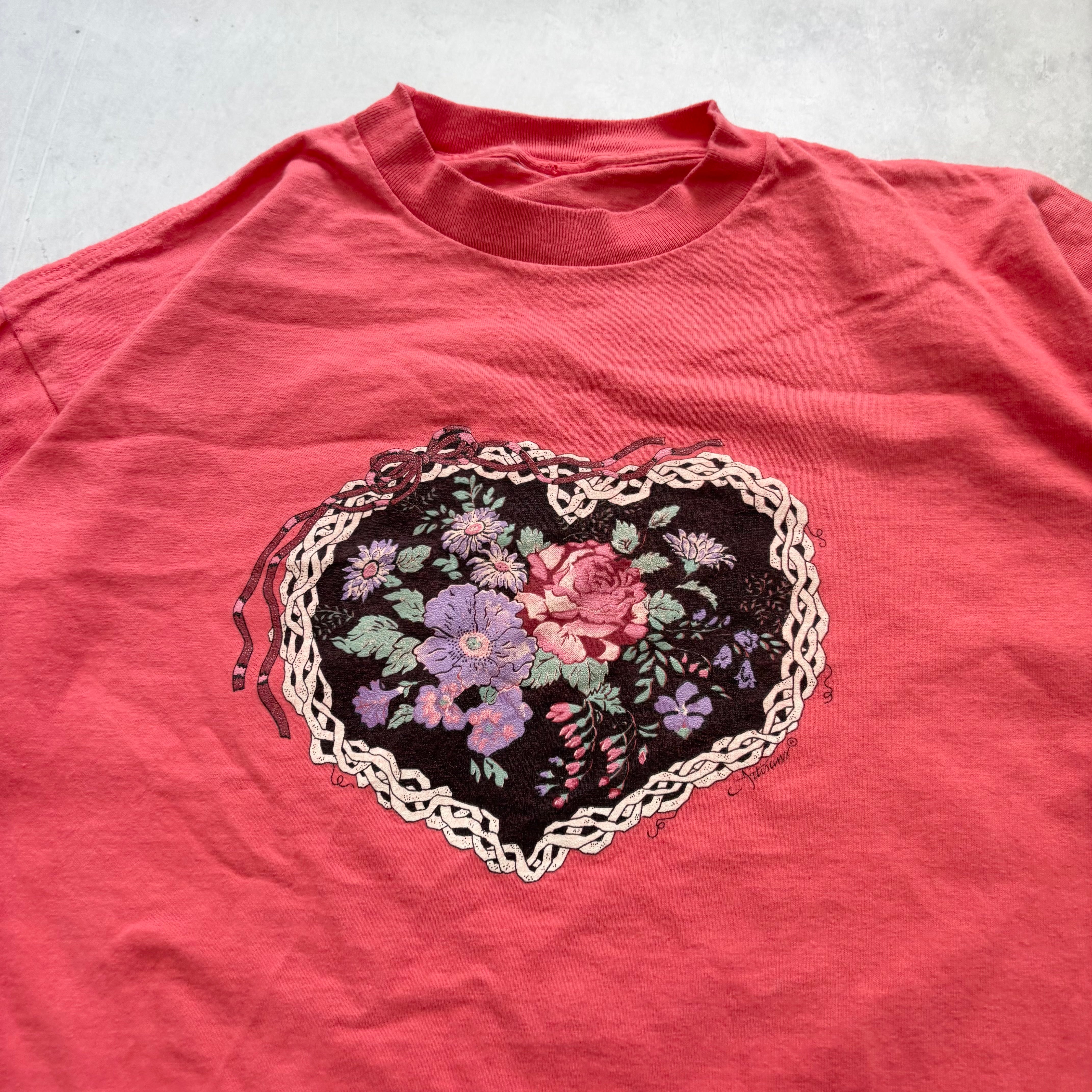 Vintage T Shirt Mens Medium Pink Single Stitch Graphic Print 90s Flowers