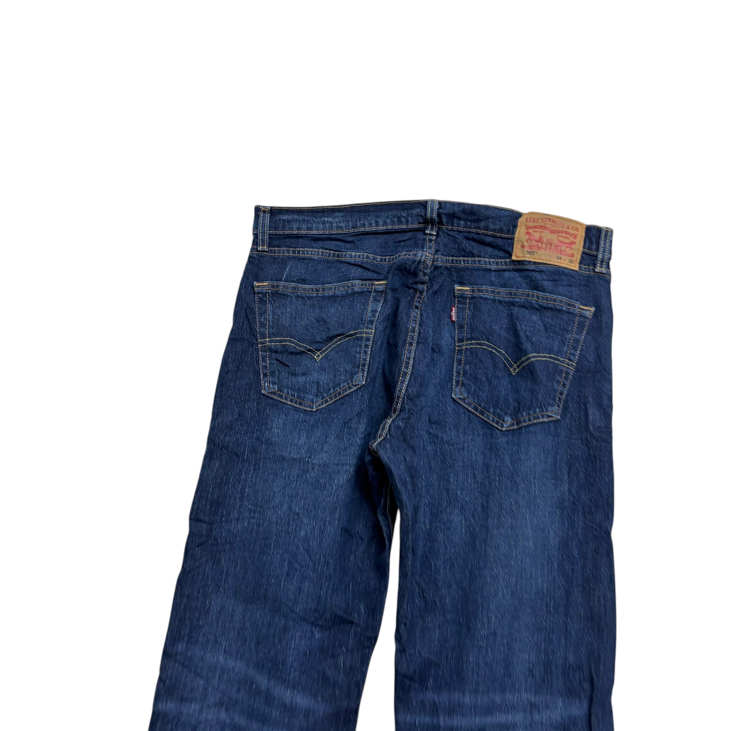 Levis 505 Jeans W34 L25 Mens Dark Blue Regular Straight Fit Stretch Denim (E)