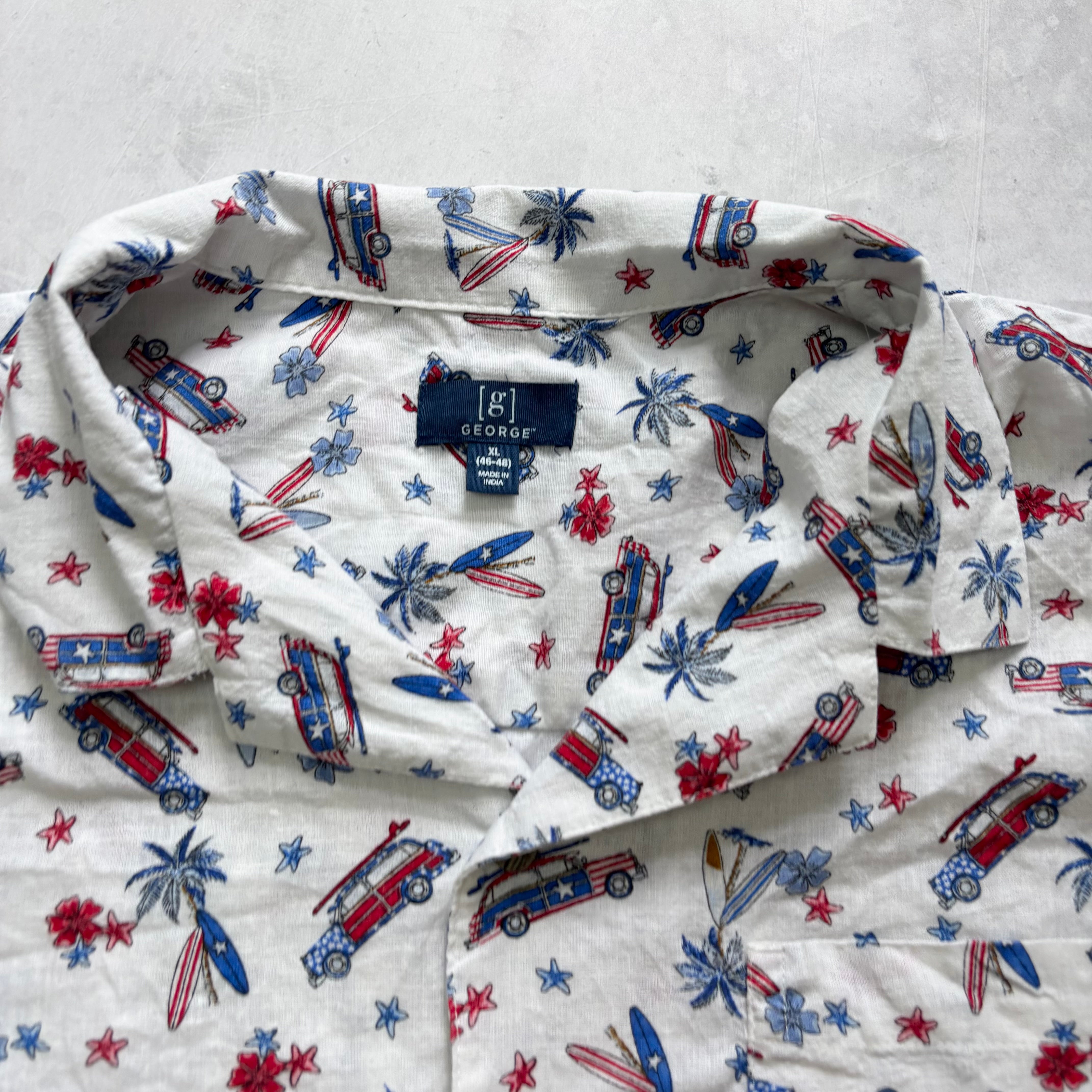 Hawaiian Shirt Mens XL white Floral Aloha Short Sleeve Linen Blend (E)