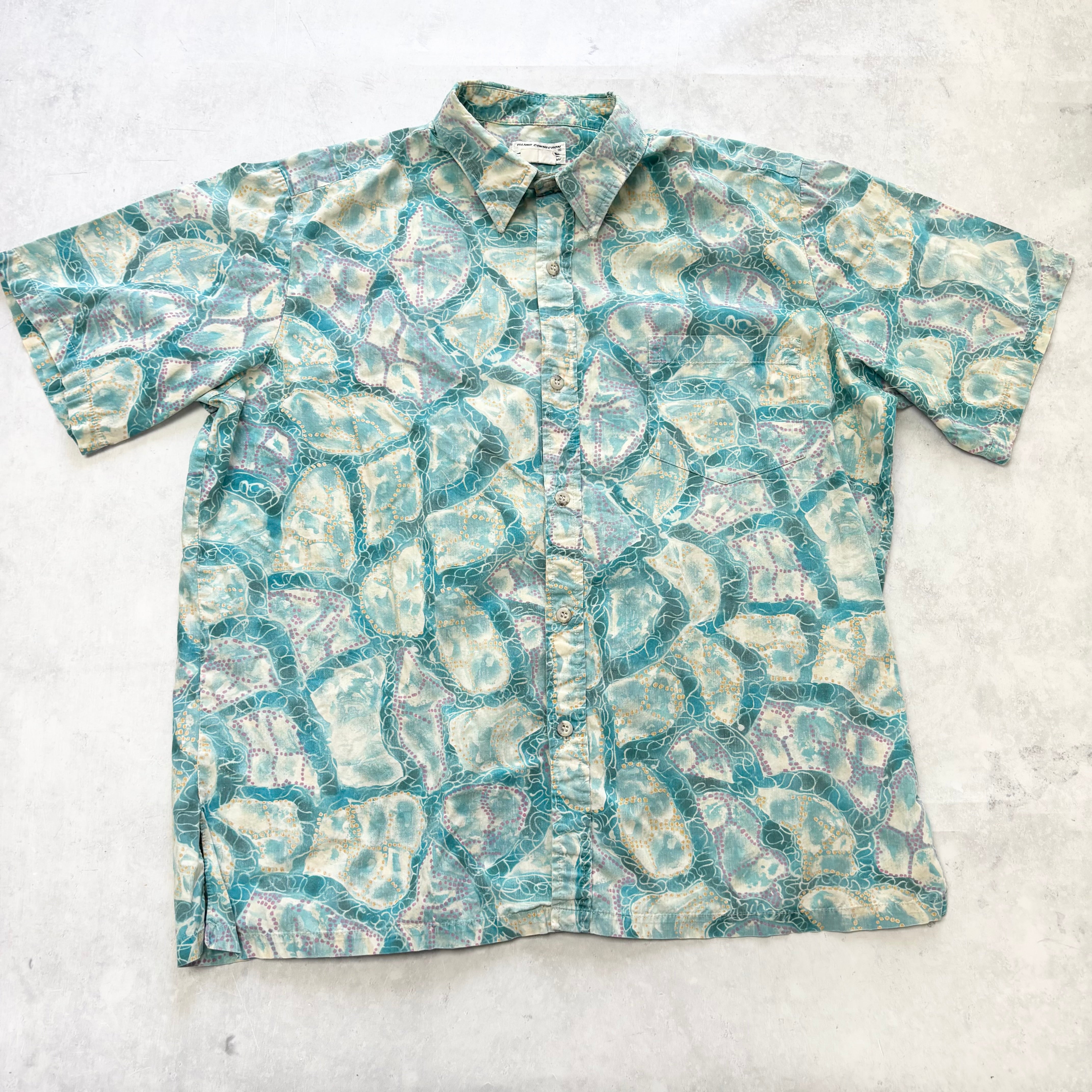 Vintage Hawaiian Shirt Mens Large Blue Floral Aloha Short Sleeve Cotton (E)