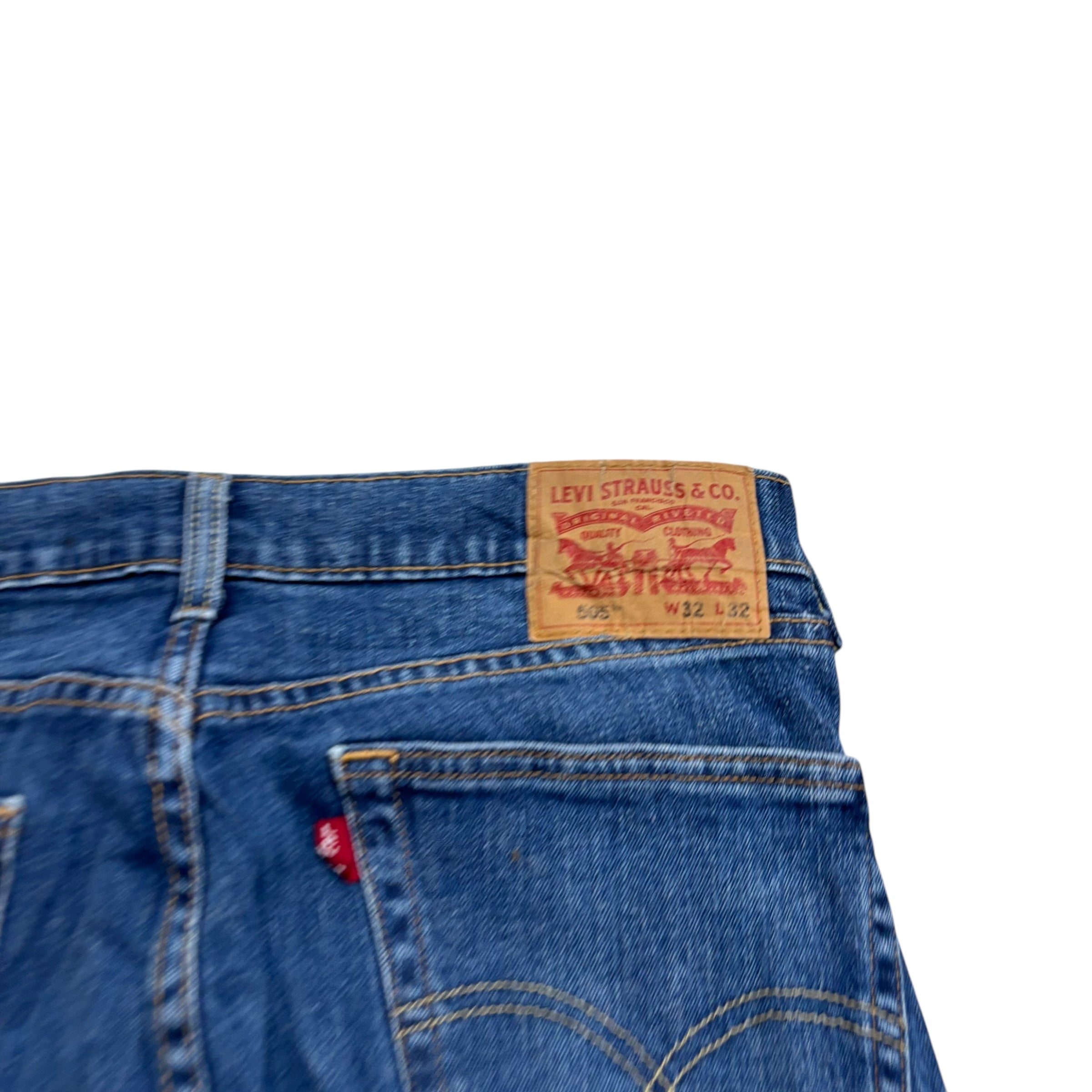 Levis 505 Jeans W32 L32 Mens Mid Blue Regular Straight Fit Stretch Denim (E)