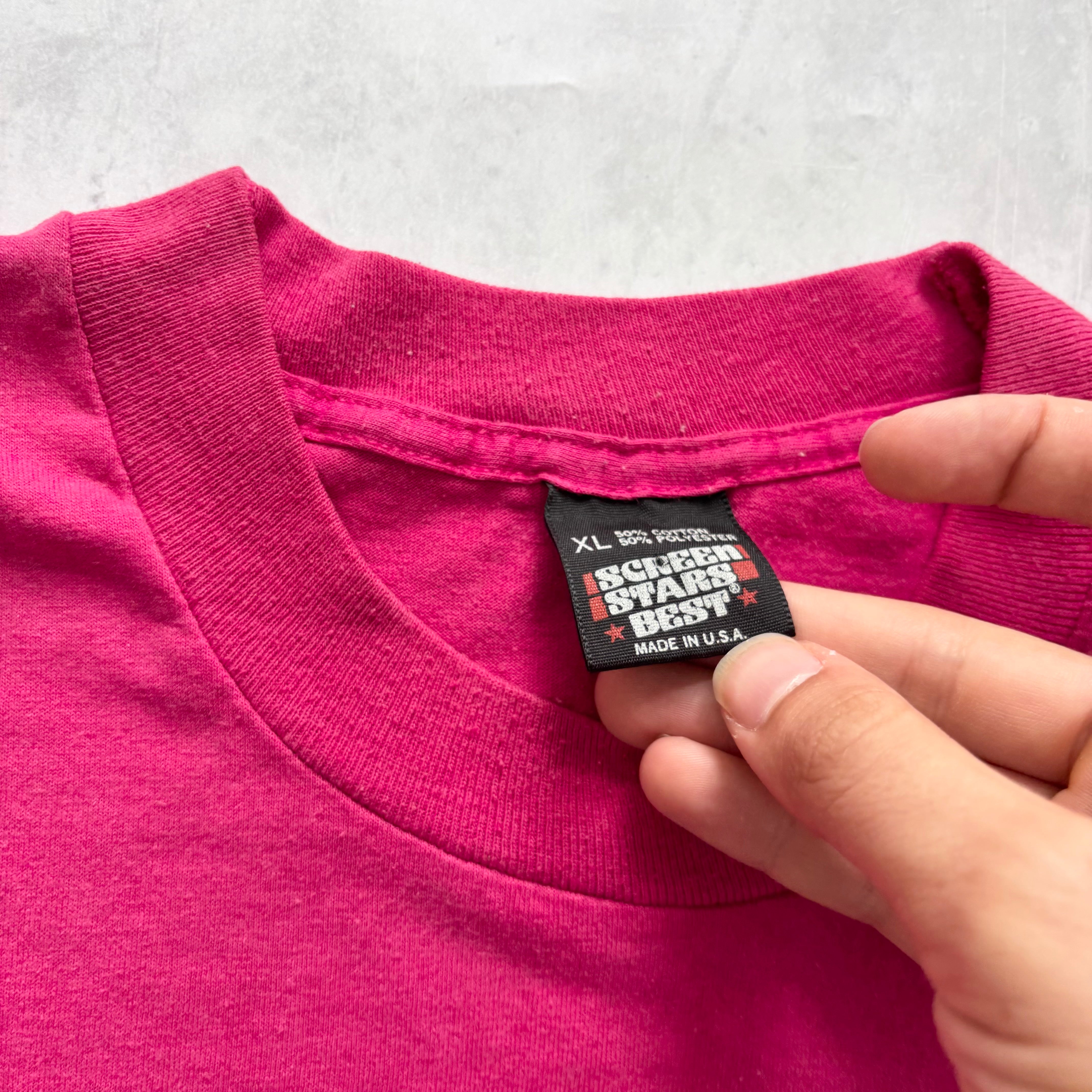 Vintage T Shirt Mens Large Pink Single Stitch Graphic Print 90s USA