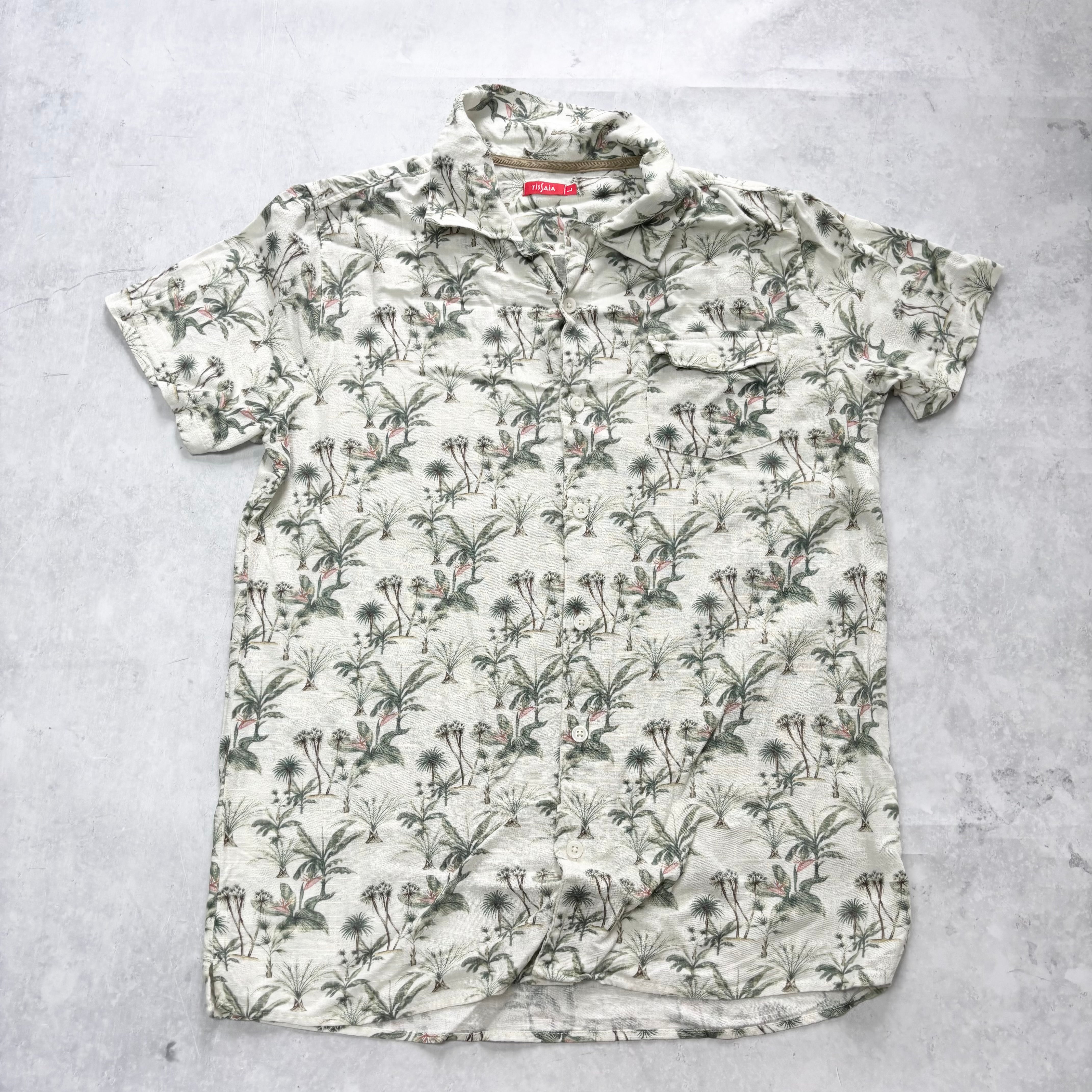 Hawaiian Shirt Mens Large White Floral Aloha Short Sleeve Slim Fit (E)