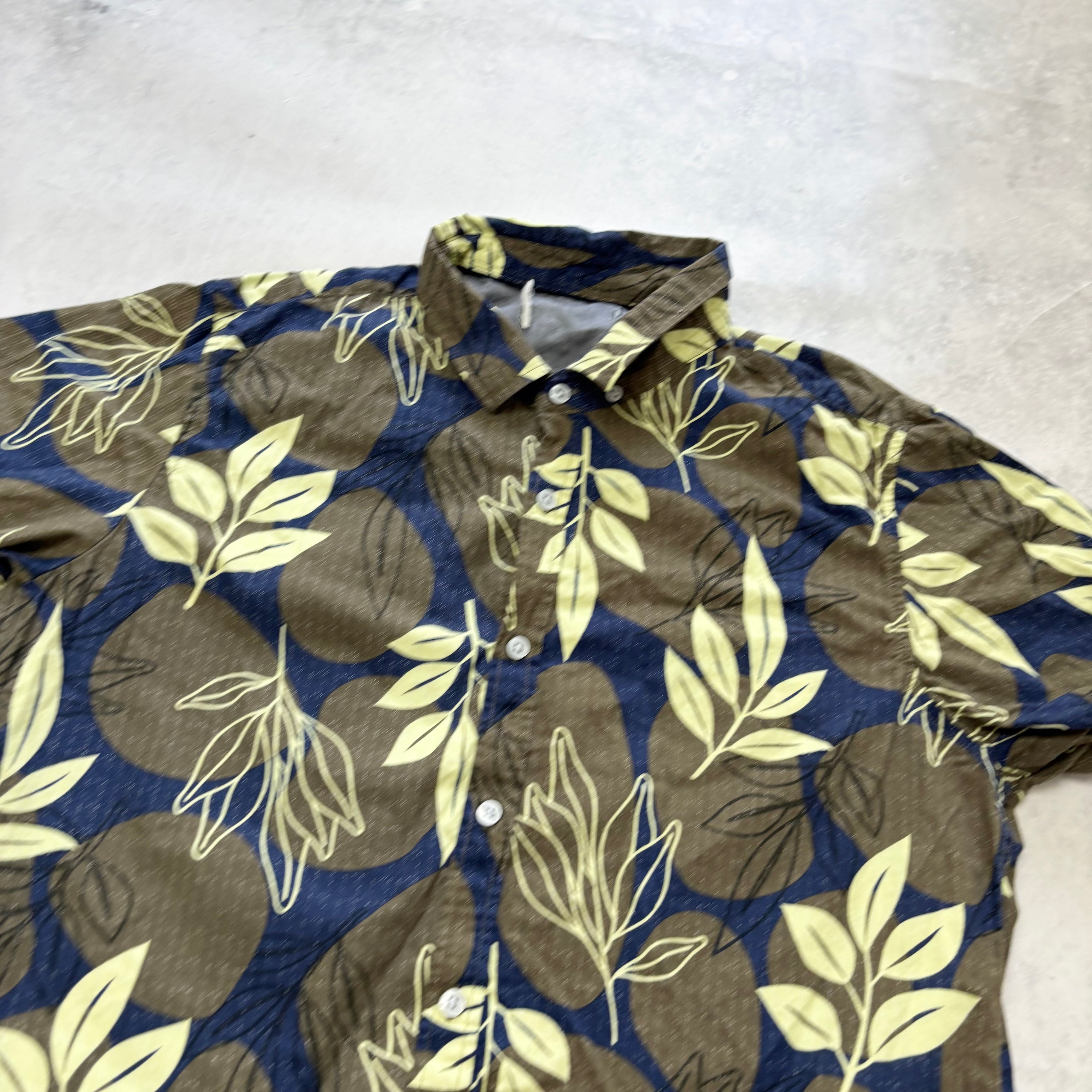Hawaiian Shirt Mens Medium Brown Floral Aloha Short Sleeve Cotton Slim Fit (E)