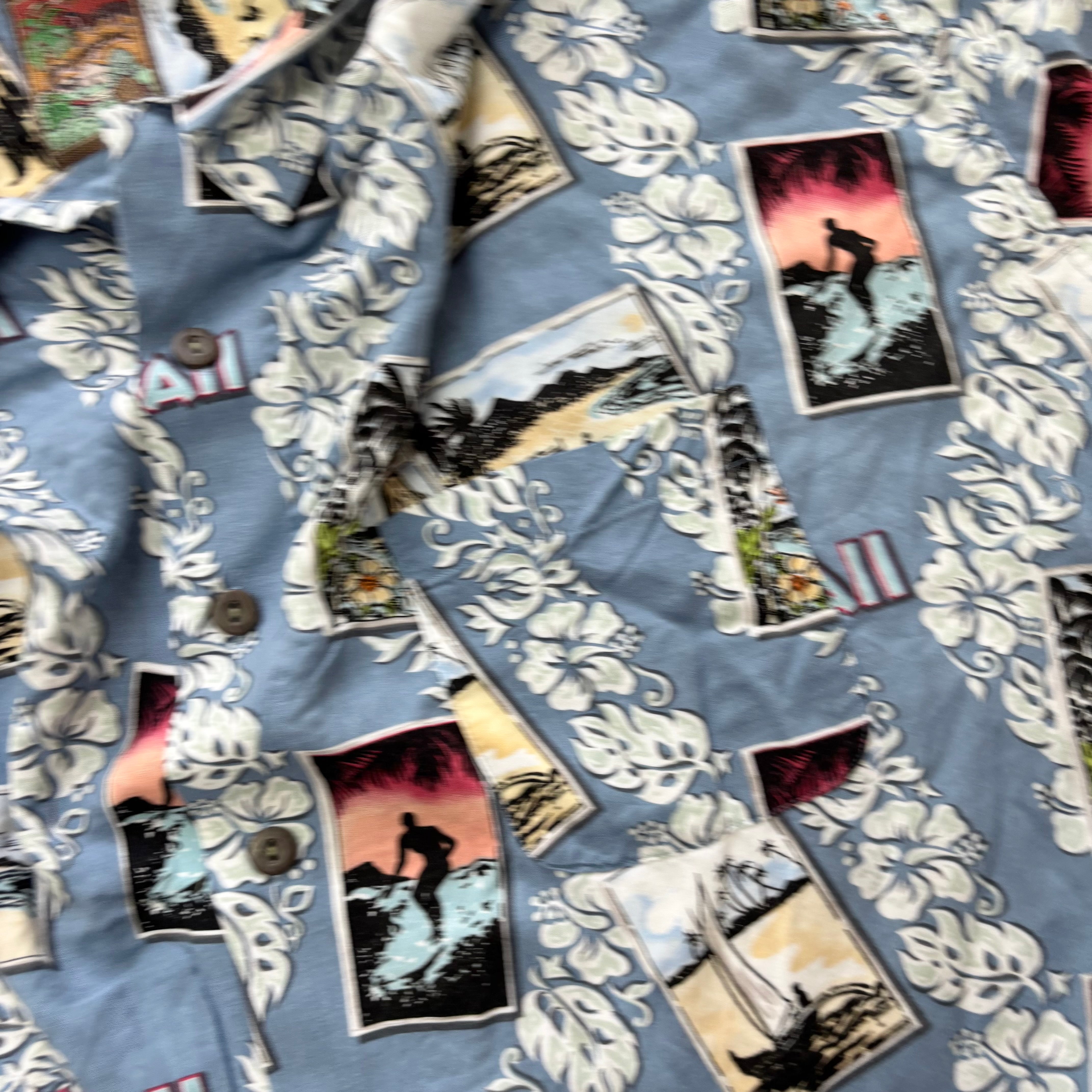 Vintage Hawaiian Shirt Mens 3XL Blue Floral Aloha Short Sleeve Rayon (E)