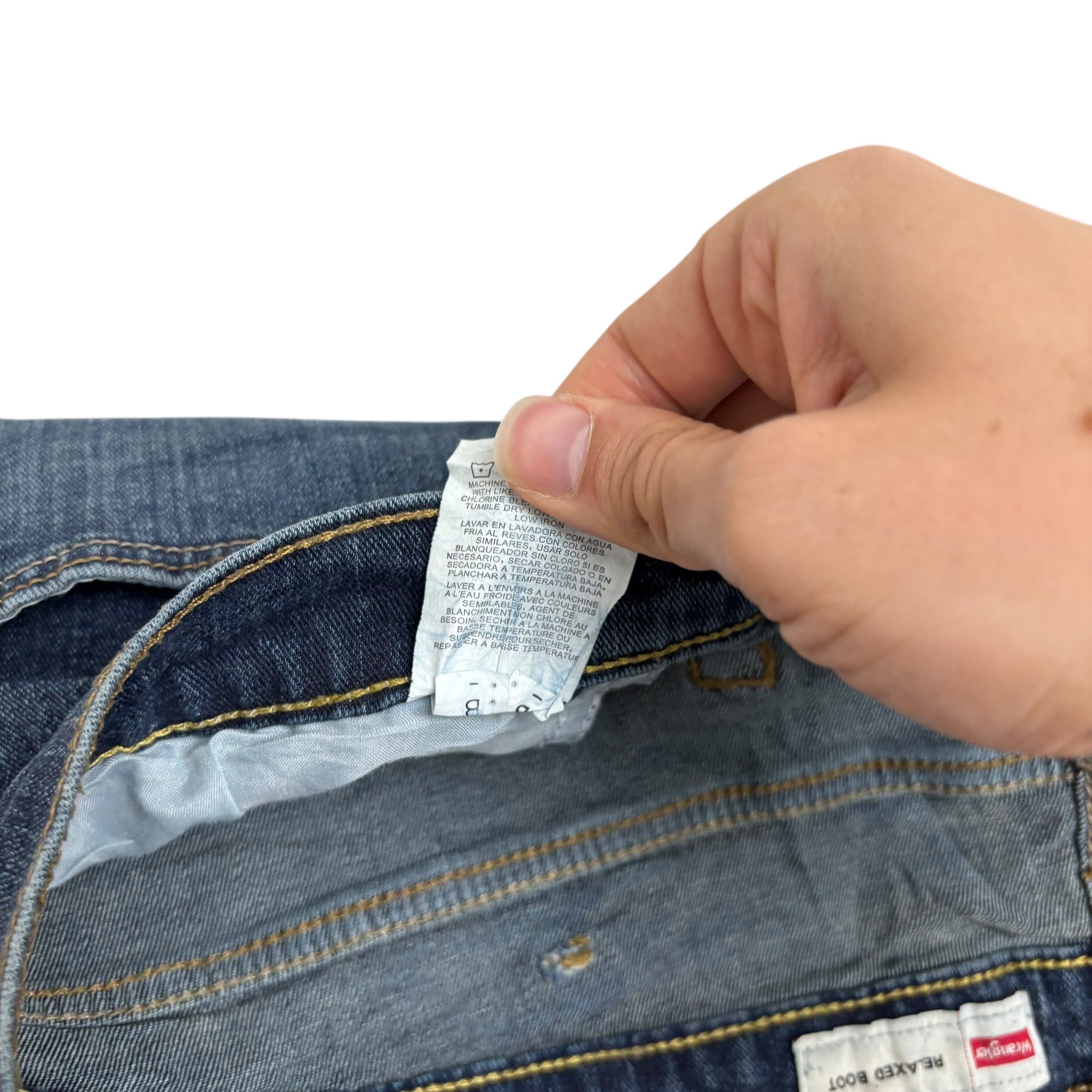 Wrangler Jeans W40 L32 Mens Dark Blue Relaxed Bootcut Fit Stretch Denim (E)