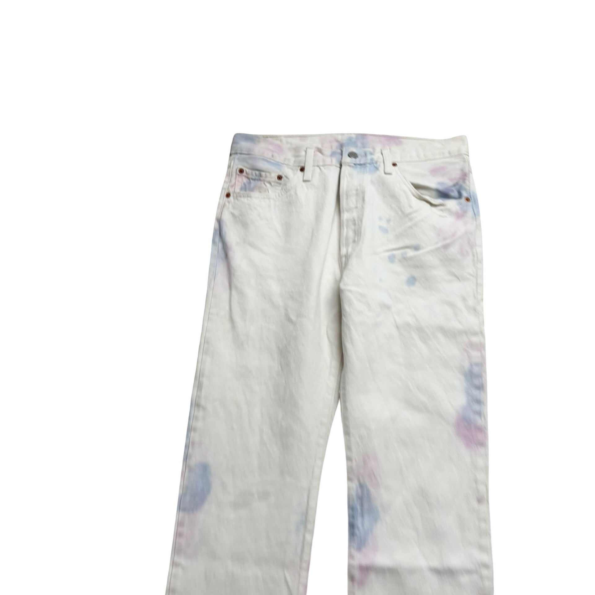 Levis 501 Jeans W32 L30 Mens White Regular Straight Fit Tie Die Denim (F)