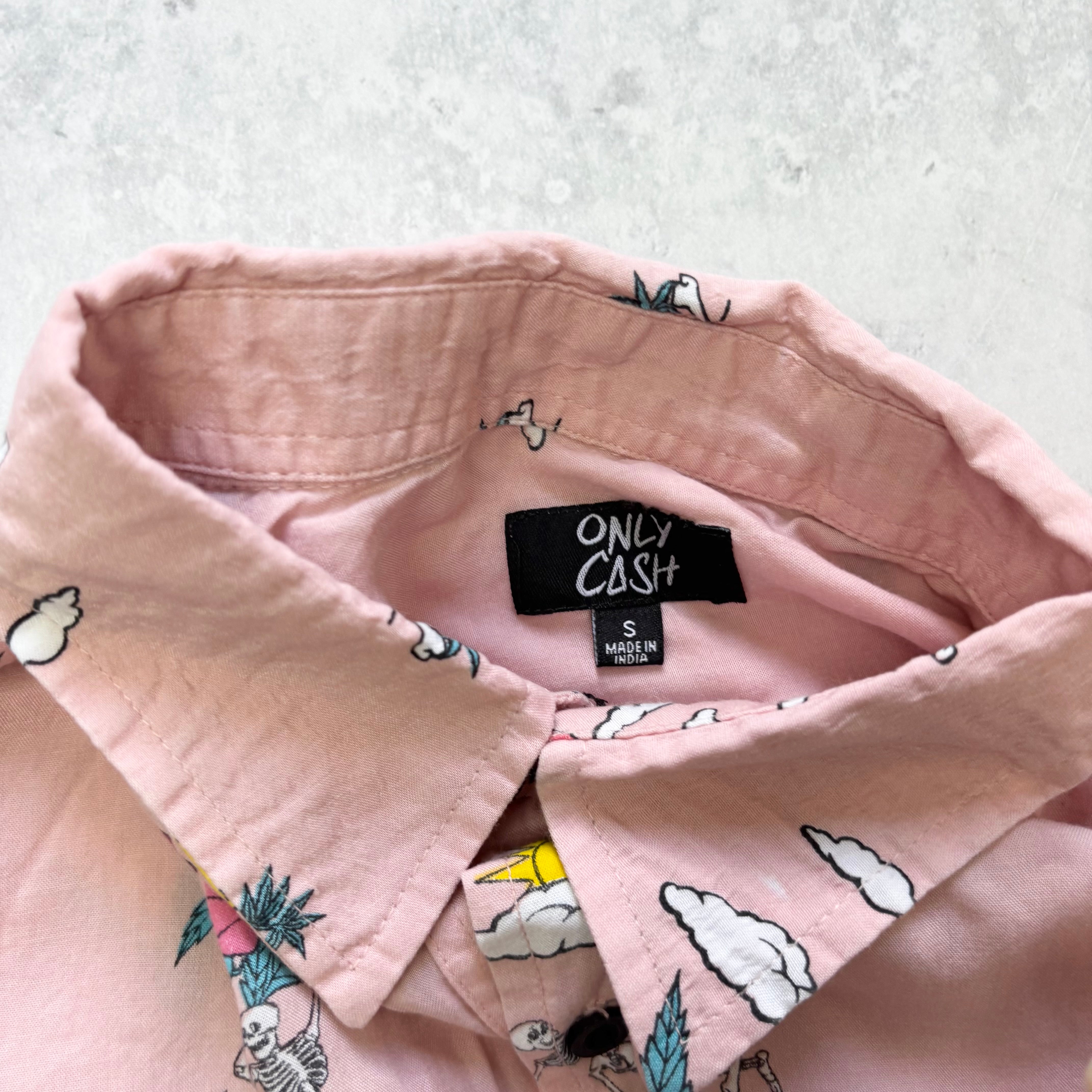 Hawaiian Shirt Mens Small Pink Floral Aloha Short Sleeve Viscose (E)