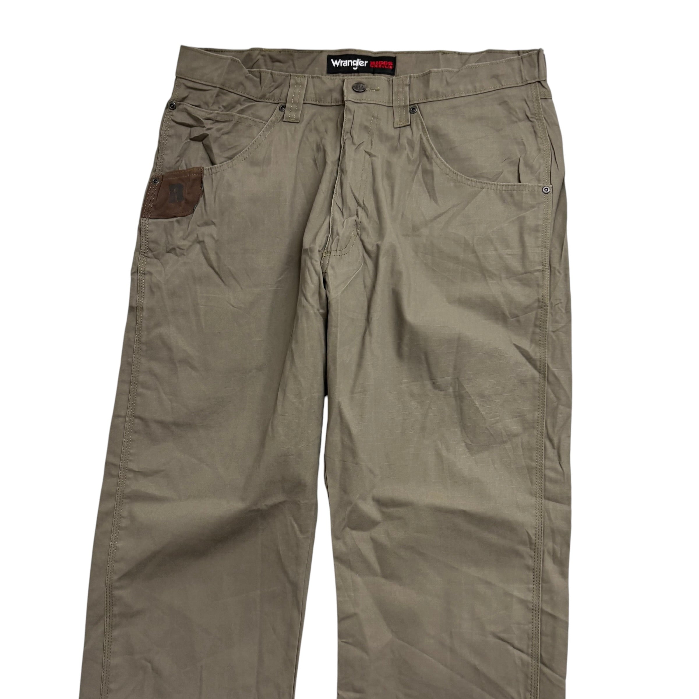 Wrangler Carpenter Pants W35 L32 Mens Khaki Green Relaxed Straight Fit Trousers