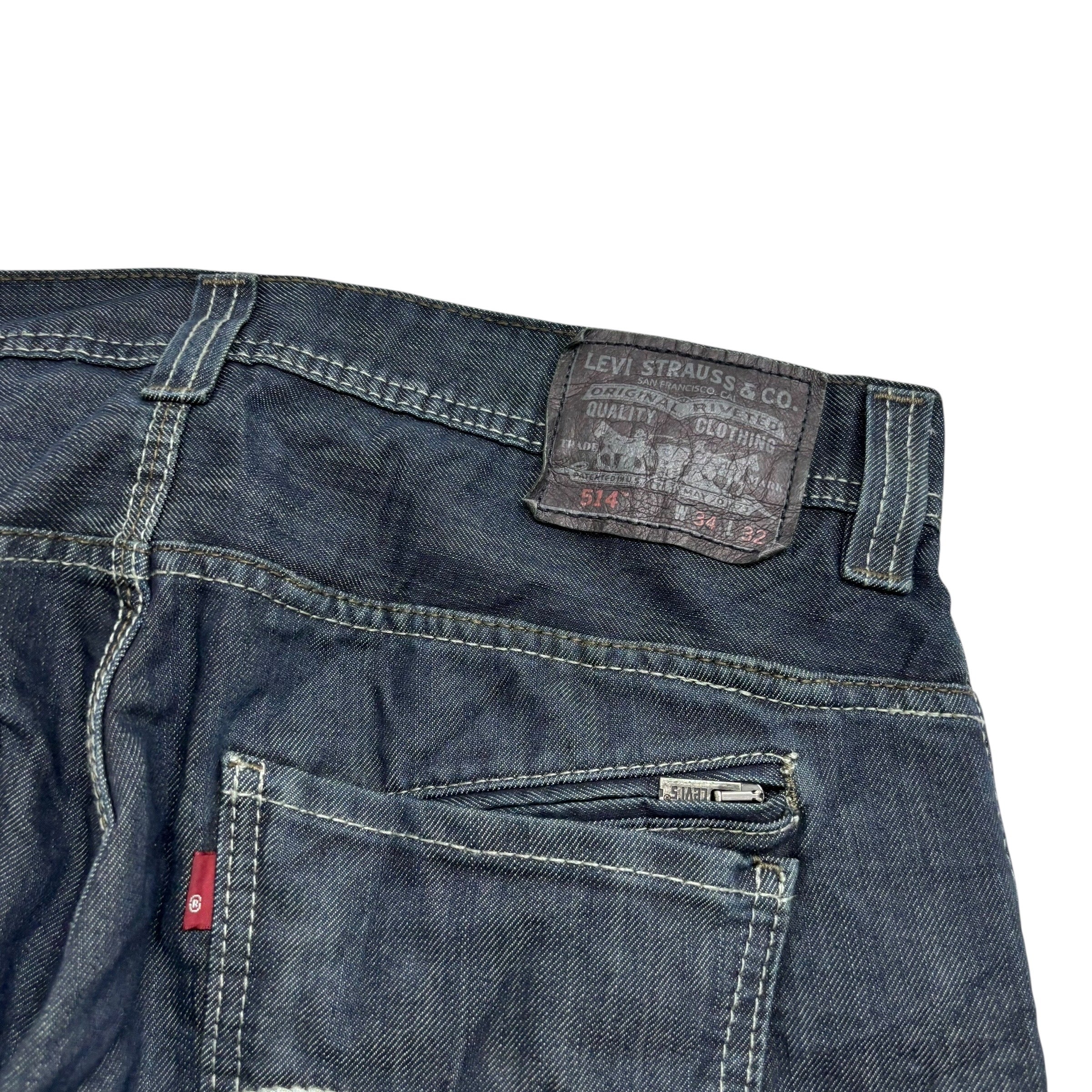 Levis 514 Jeans W34 L32 Mens Dark Blue Regular Straight Fit Vintage Denim (E)