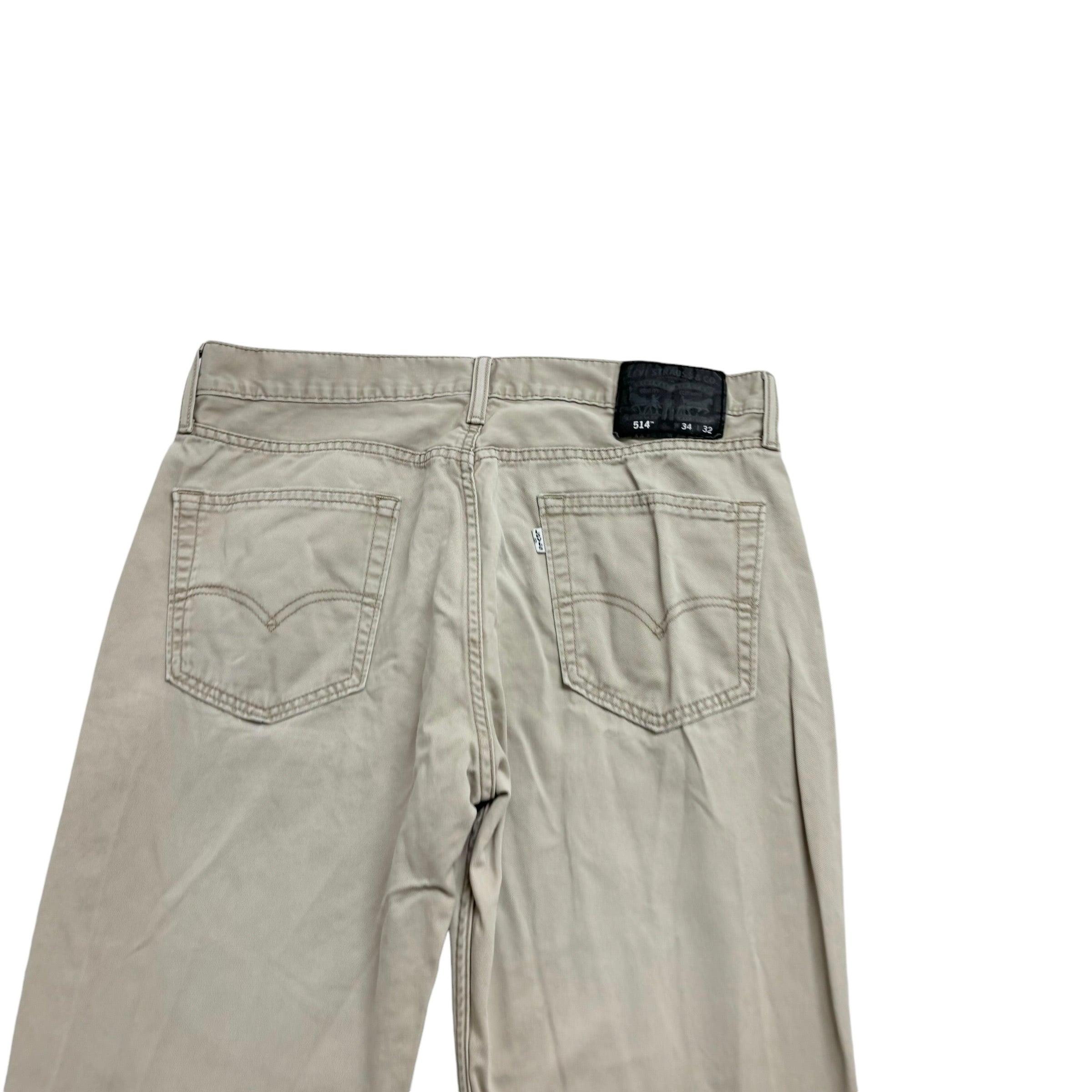 Levis 514 Trousers W34 L32 Mens Cream Regular Straight Fit Cotton Pants