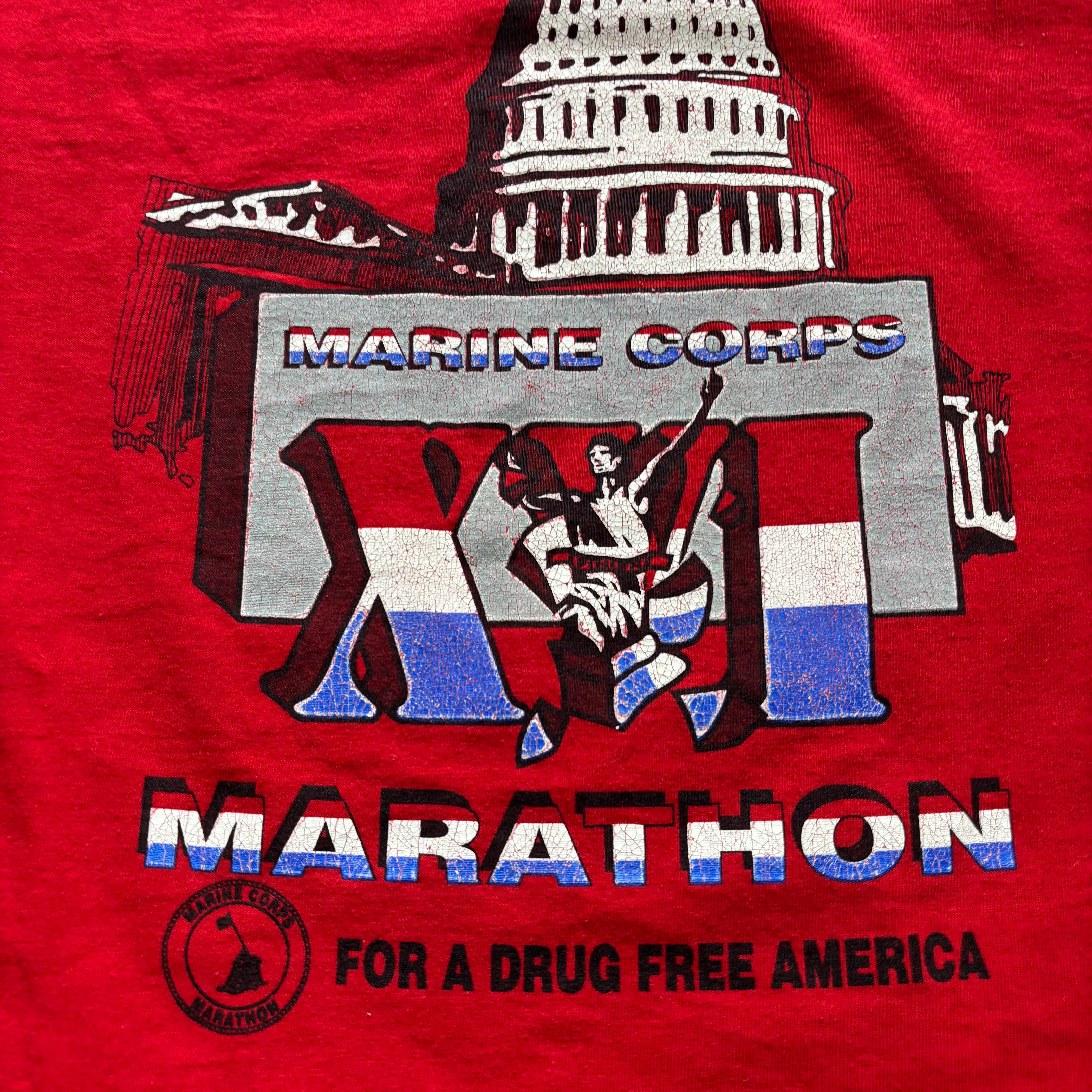 Vintage T Shirt Mens Large Red Single Stitch Graphic Print 90s Run Race (E)