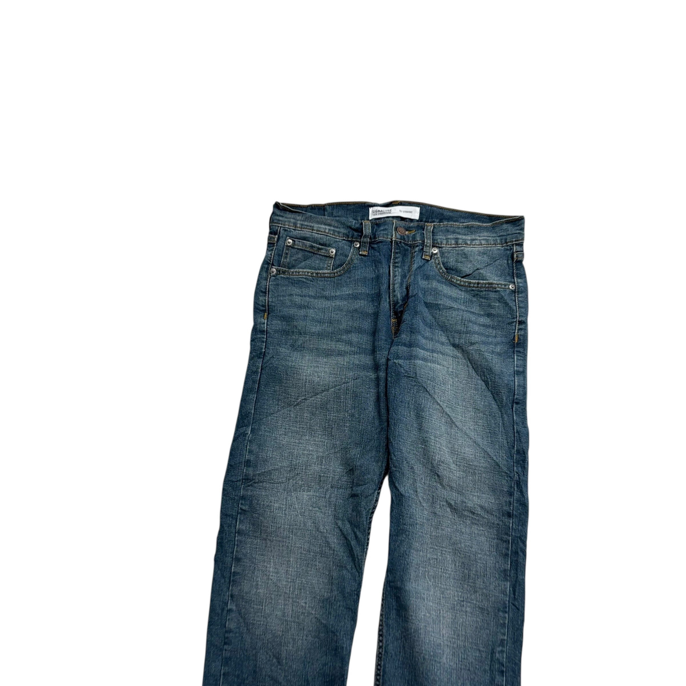 Levis Signature Jeans W32 L32 Mens Dark Blue Regular Straight Stretch Denim (E)