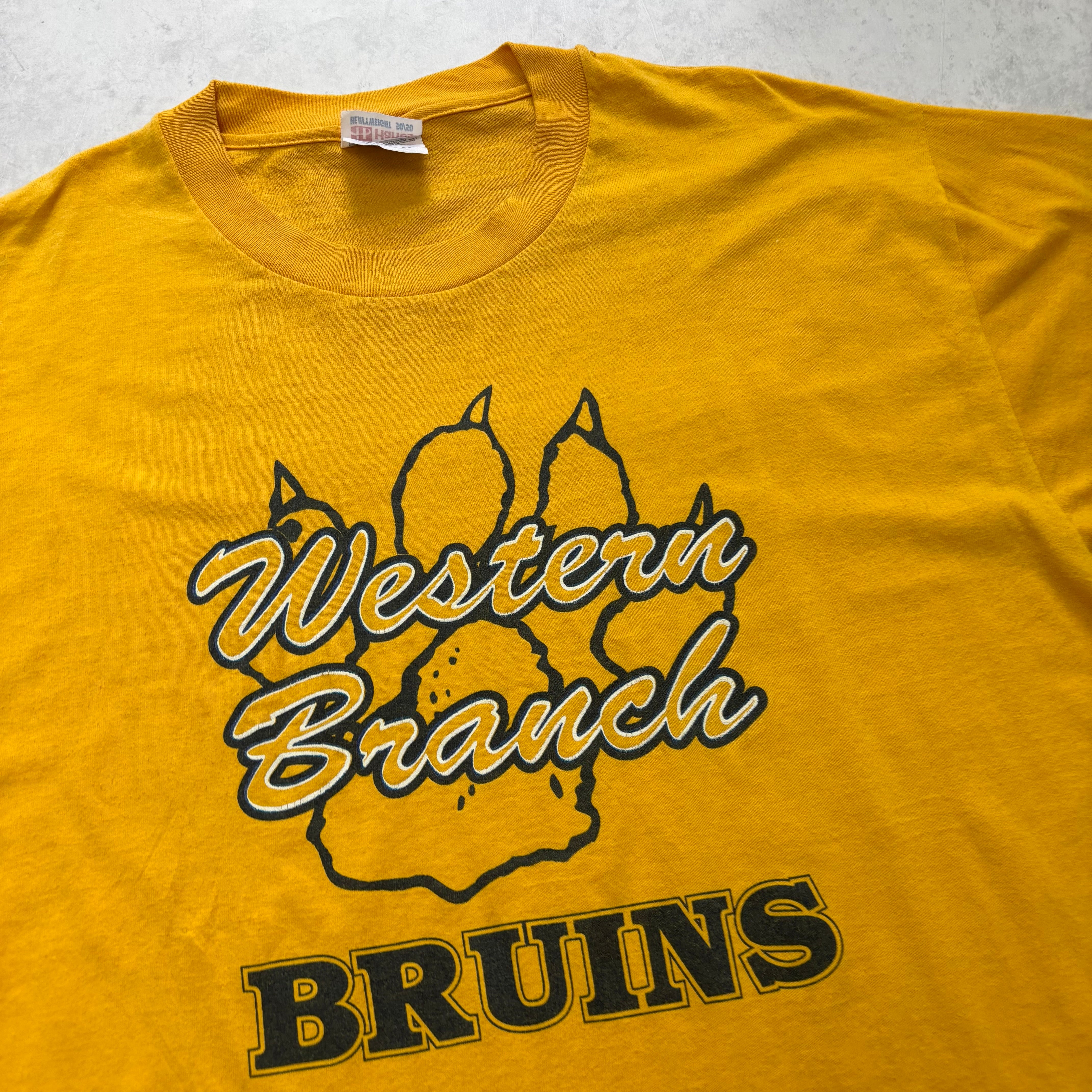 Vintage T Shirt Mens Large Yellow Graphic Print 90s USA College (E)