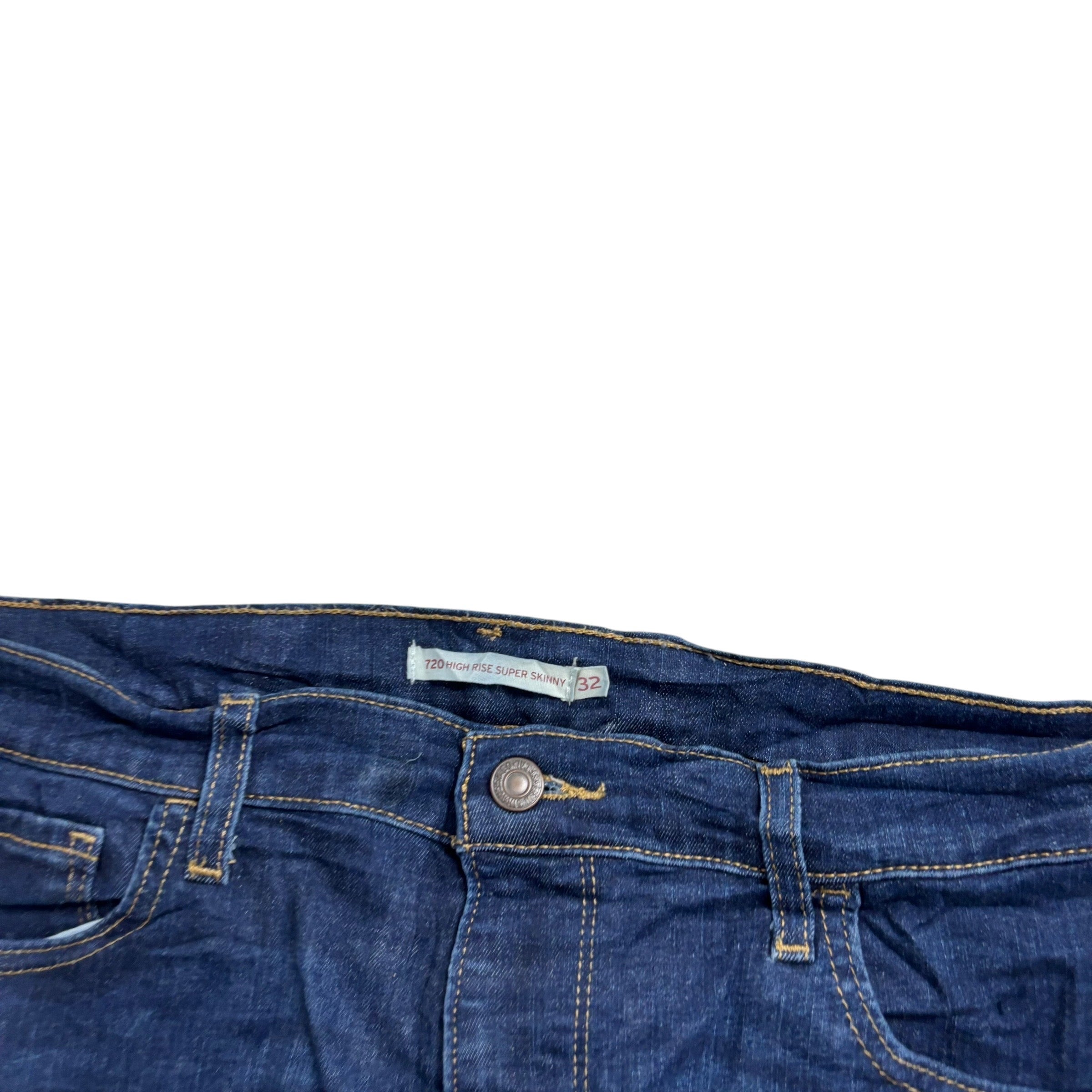 Levis 720 Jeans W32 L28 Womens High Rise Super Skinny Dark Blue Stretch Denim