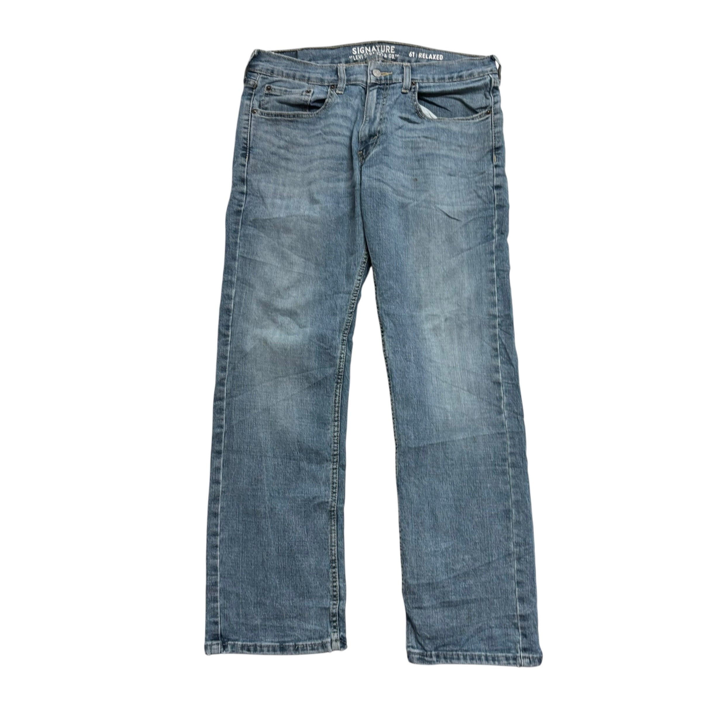 Levis Signature Jeans W32 L30 Mens Mid Blue Relaxed Straight Stretch Denim