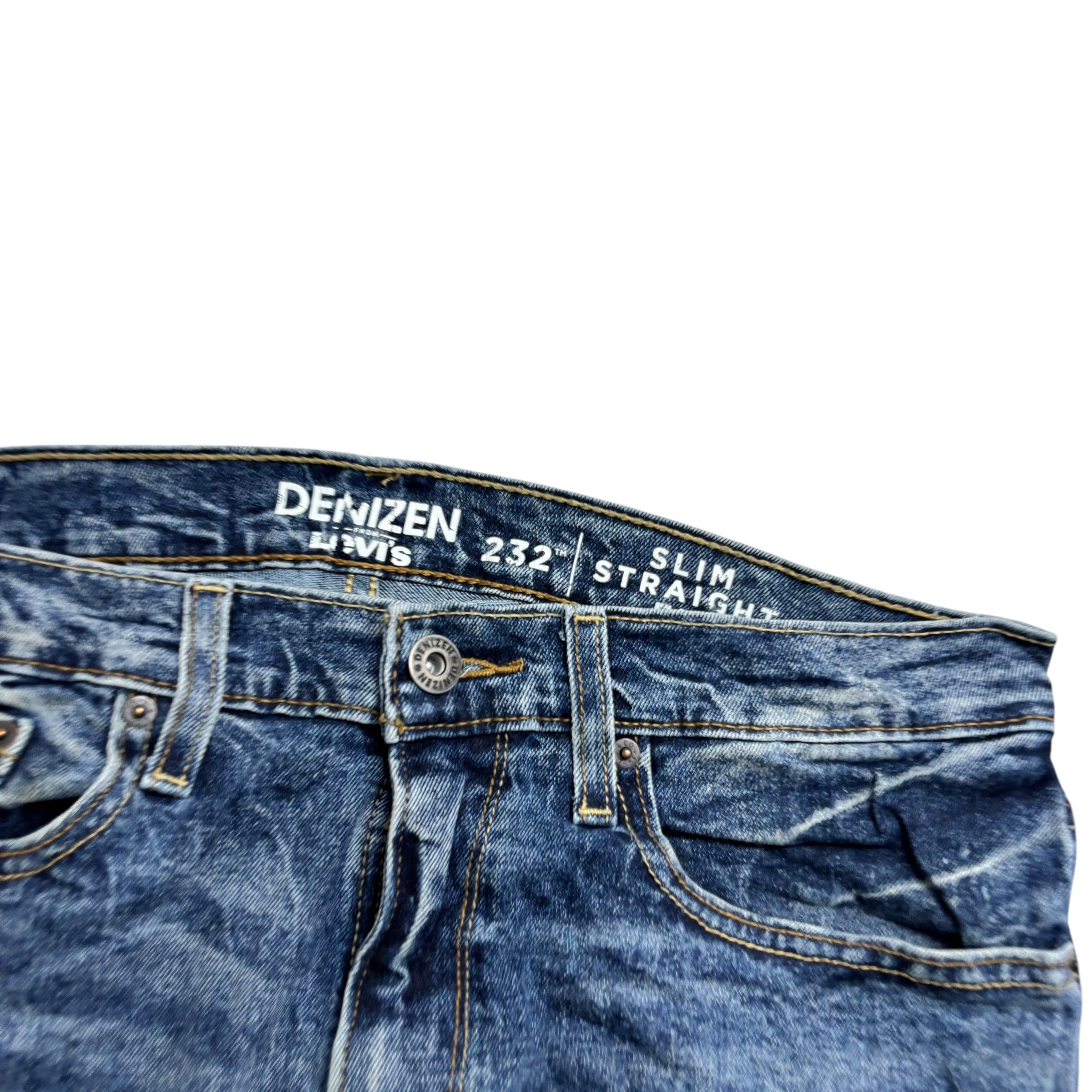 Levis Denizen Jeans W34 L32 Mens Mid Blue Slim Straight Fit Stretch Denim (E)