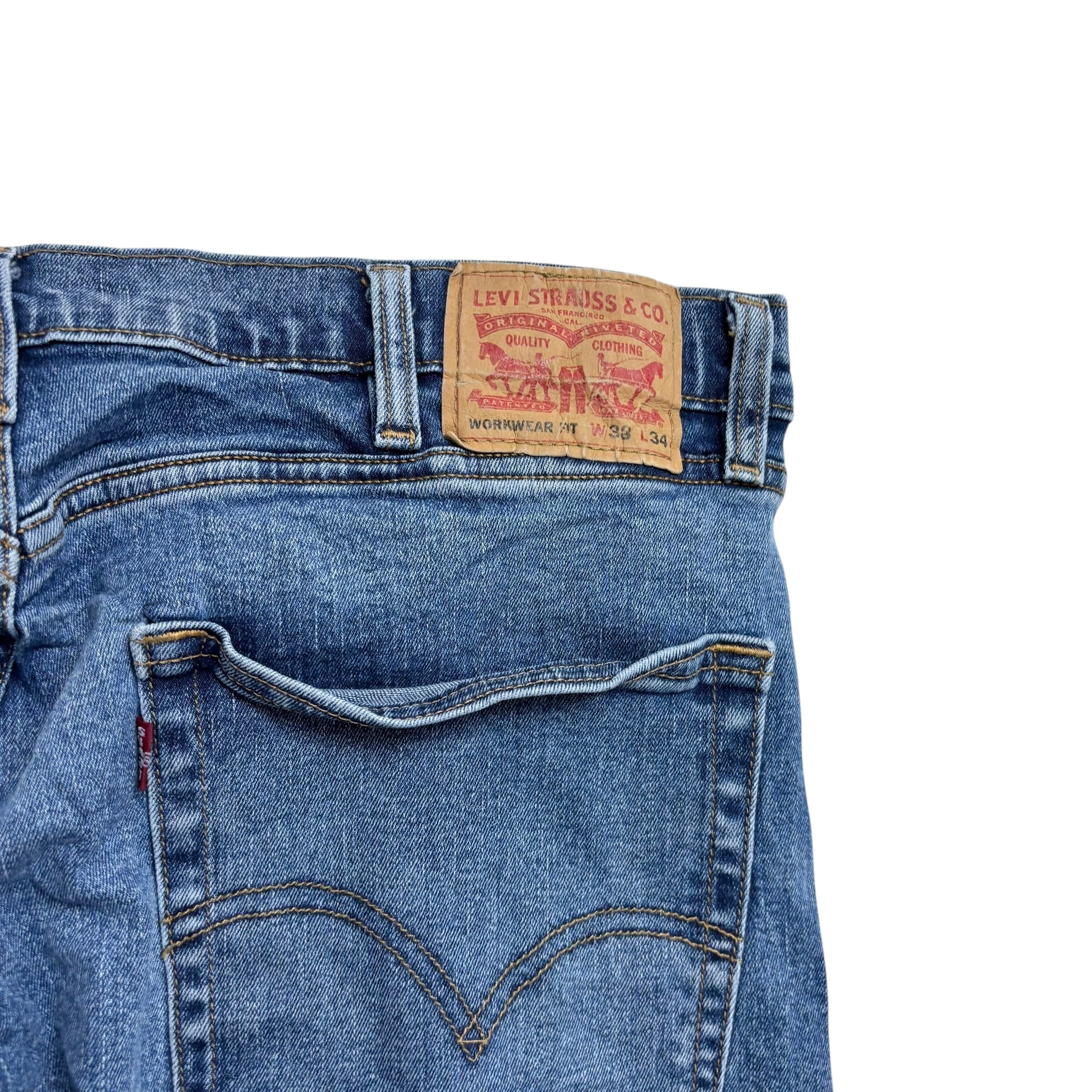 Levis Workwear Jeans W38 L33 Mens Mid Blue Regular Straight Fit Stretch Denim (E)