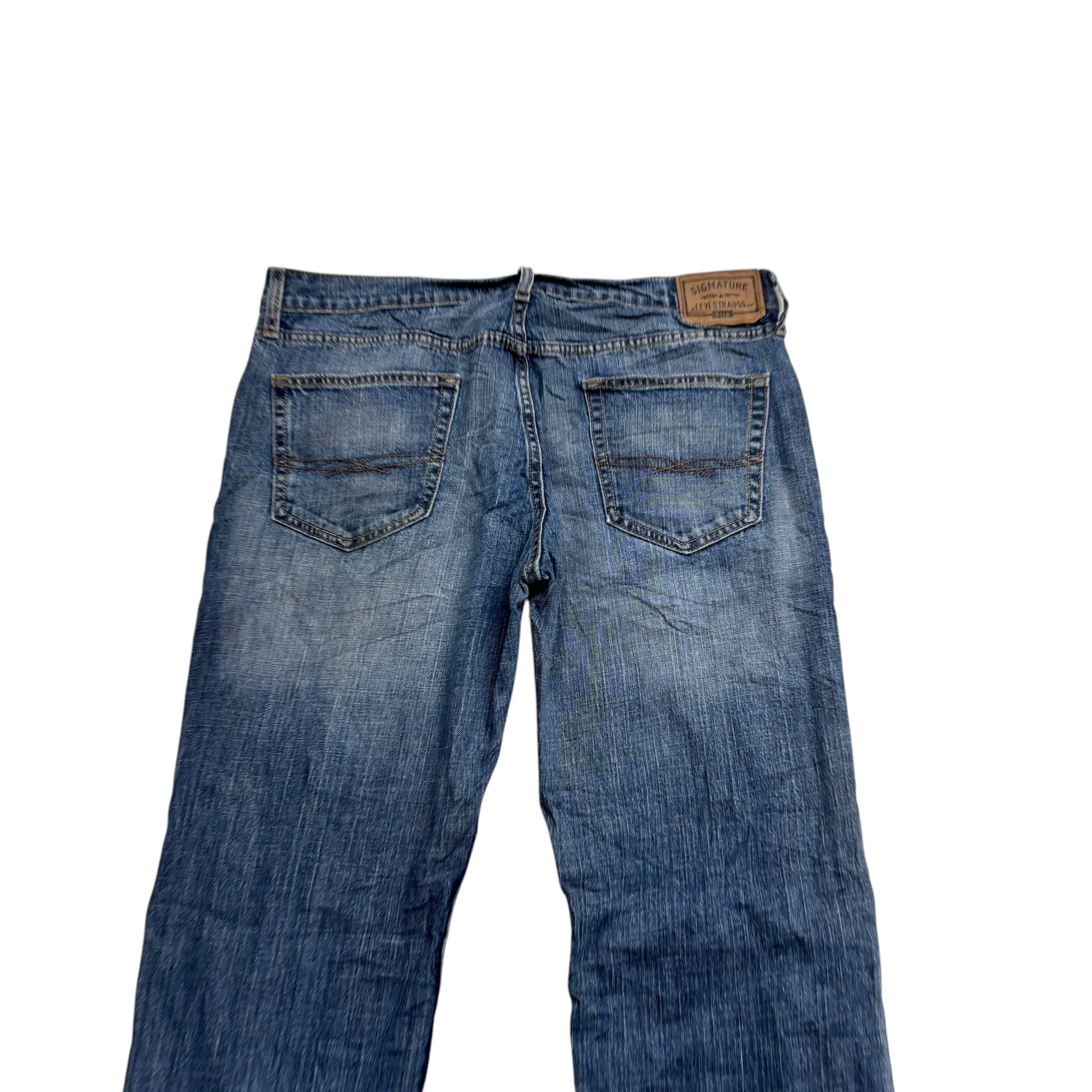 Levis Signature Jeans W36 L34 Mens Mid Blue Relaxed Straight Stretch Denim (E)