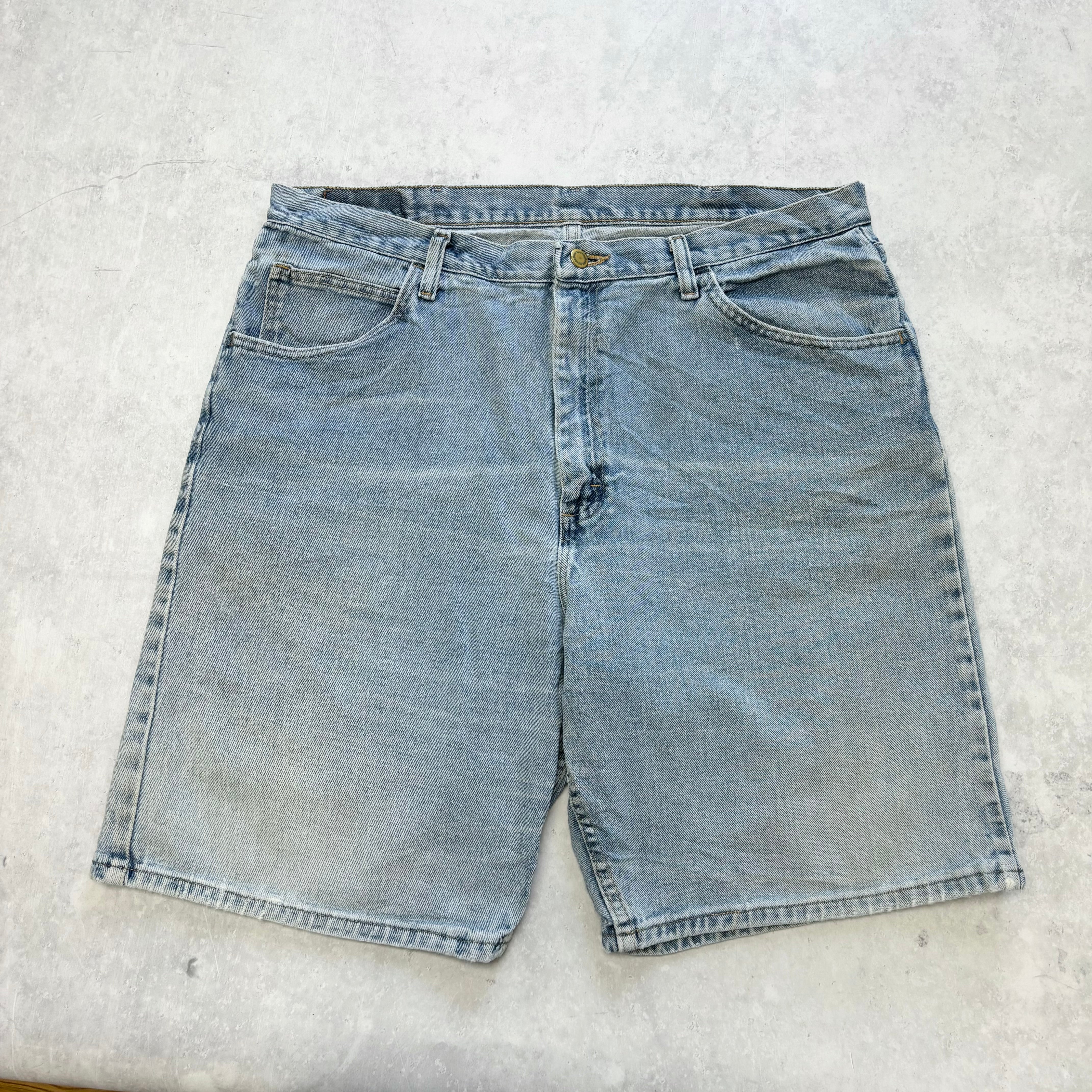 Vintage Wrangler Jorts W38 Mens Denim Shorts Light Blue Baggy Relaxed Fit