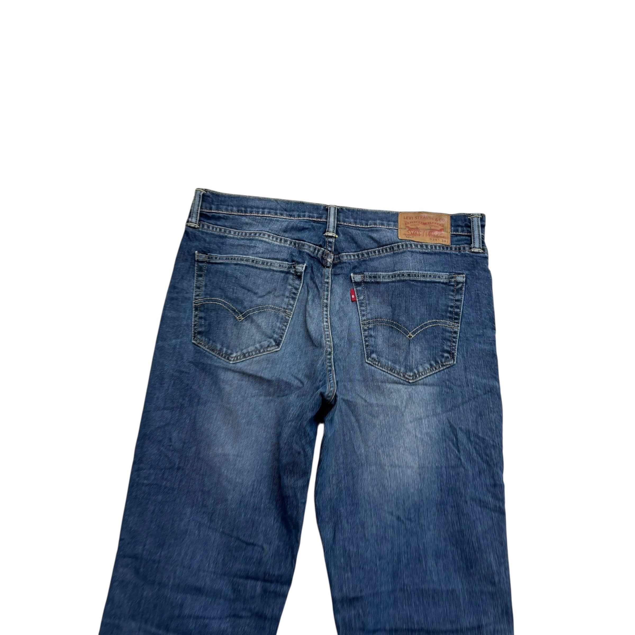 Levis 541 Jeans W34 L34 Mens Dark Blue Athletic Tapered Fit Stretch Denim (E)