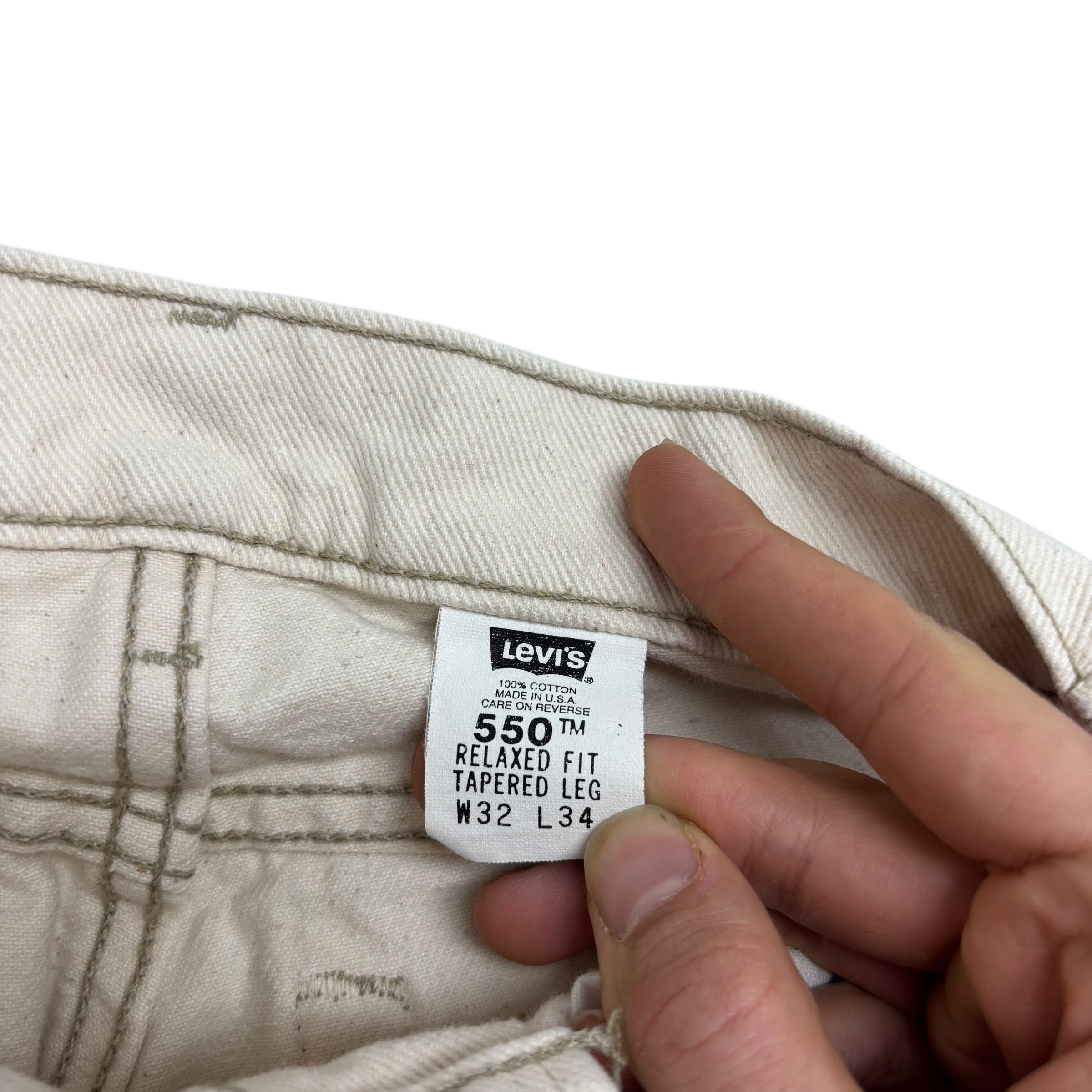 Levis 550 Jeans W31 L34 Mens Cream Relaxed Tapered Fit Made In USA Vintage