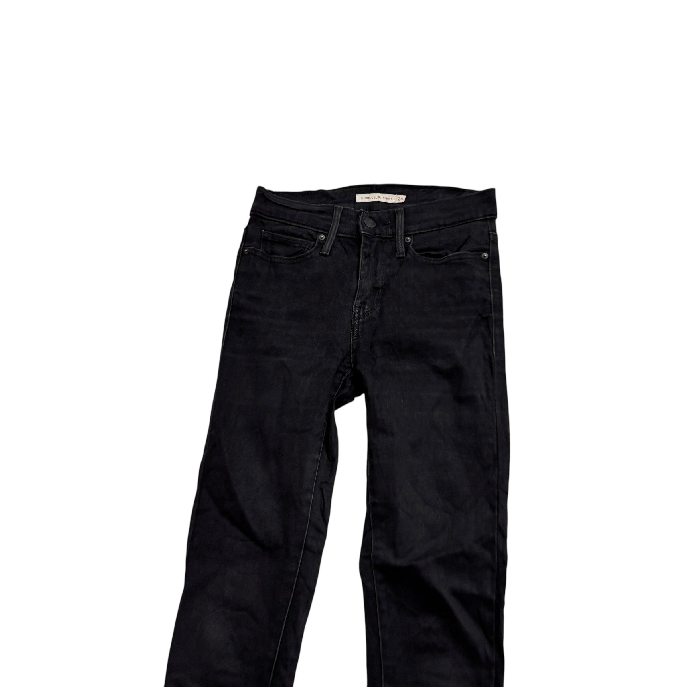 Levis Jeans W24 L32 Womens Slimming Super Skinny Black Stretch Denim (E)