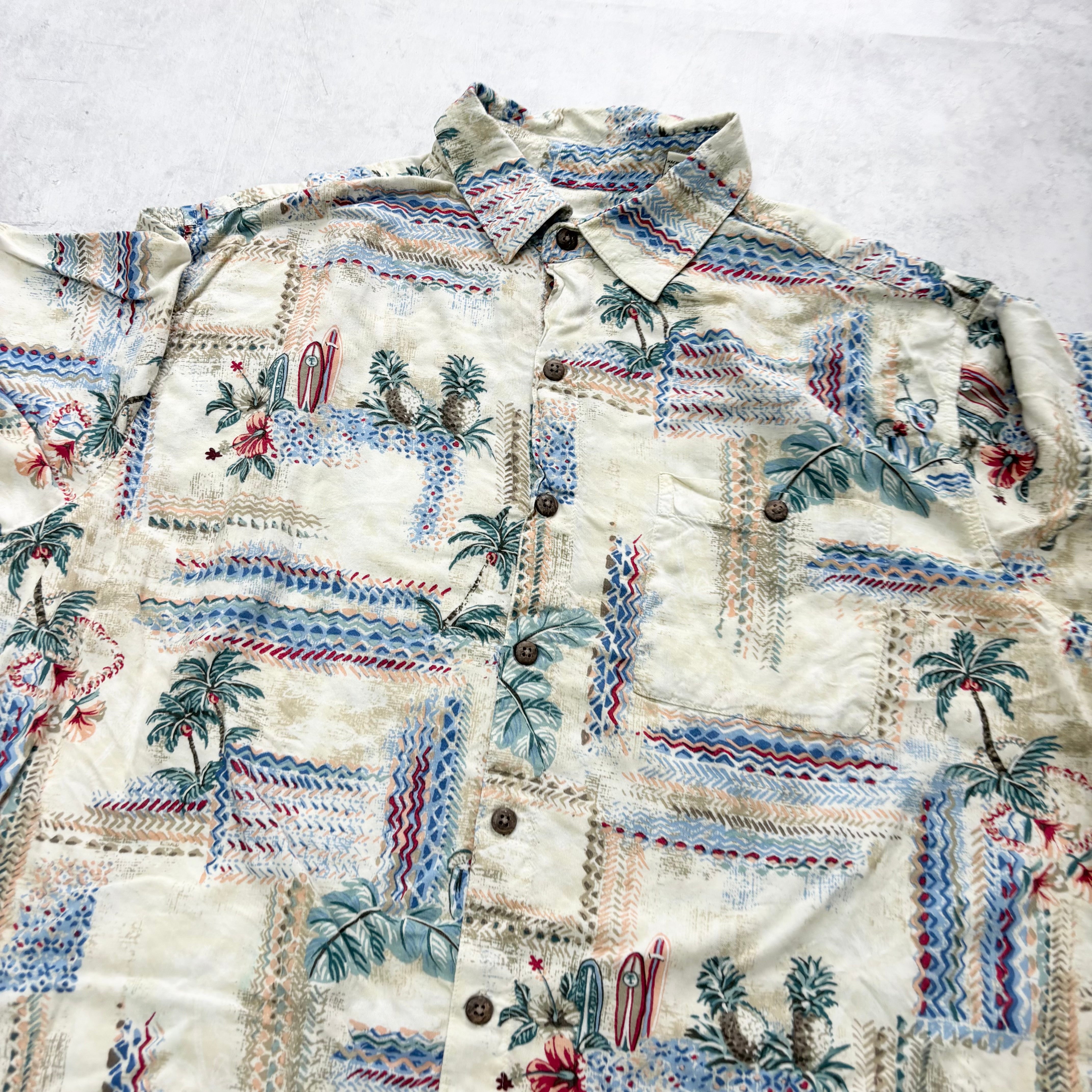 Vintage Hawaiian Shirt Mens Large White Floral Aloha Short Sleeve Rayon (E)