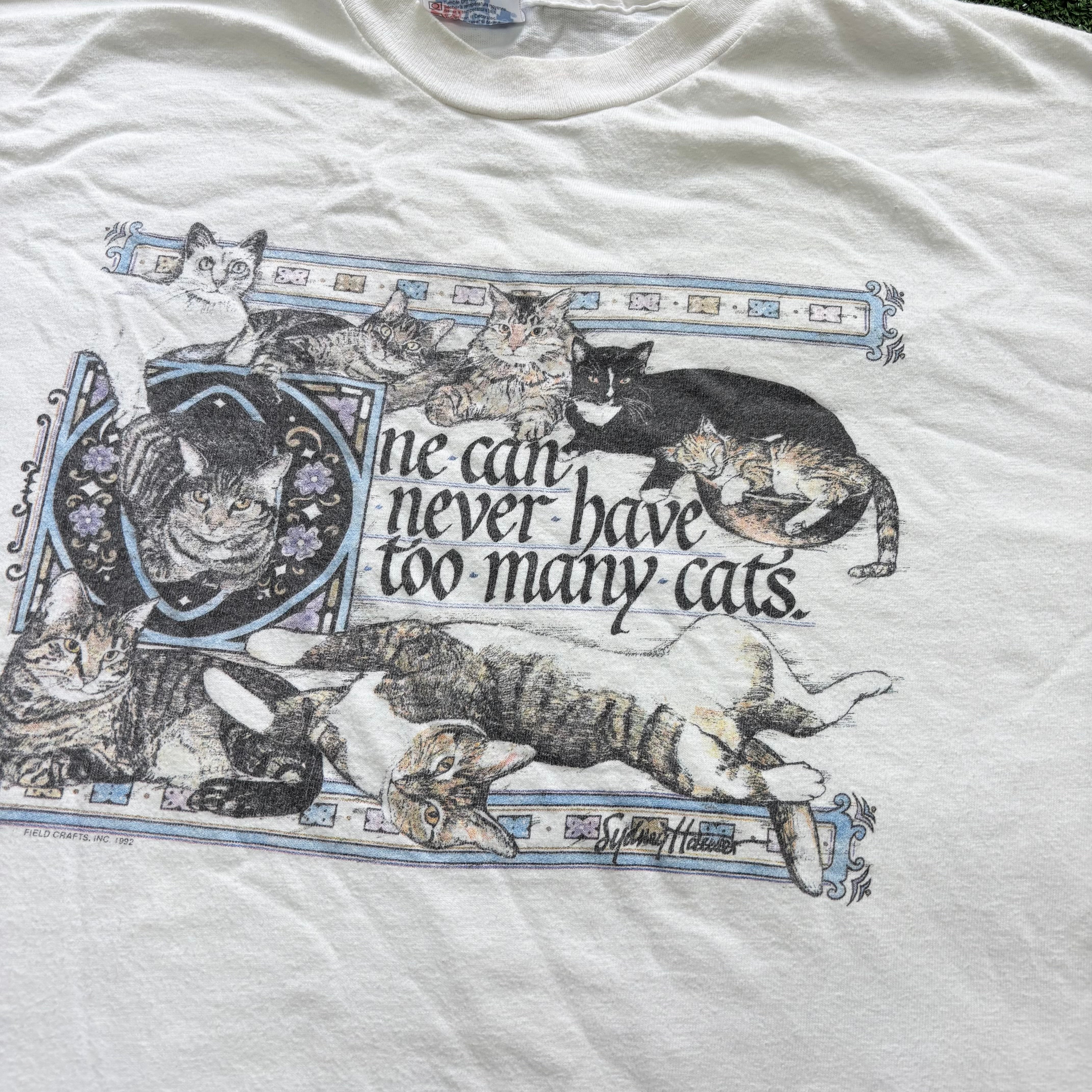 Vintage T Shirt Mens Large White Single Stitch Graphic Print 90s USA Cats