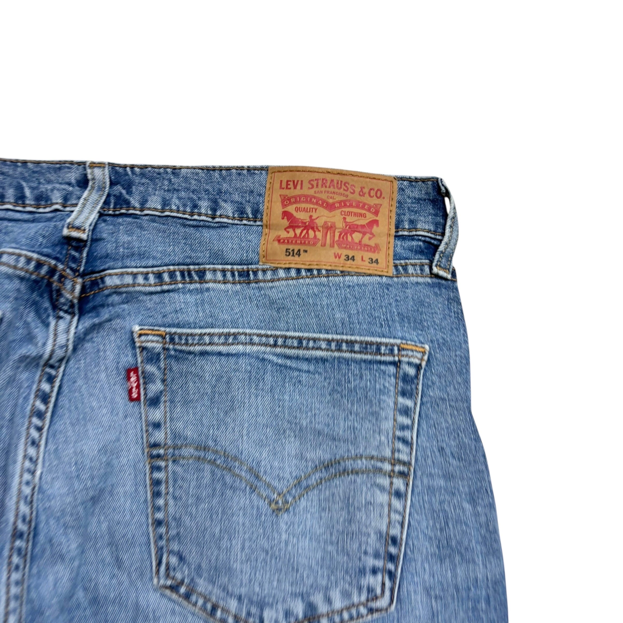 Levis 514 Jeans W34 L34 Mens Light Blue Regular Straight Fit Stretch Denim (E)