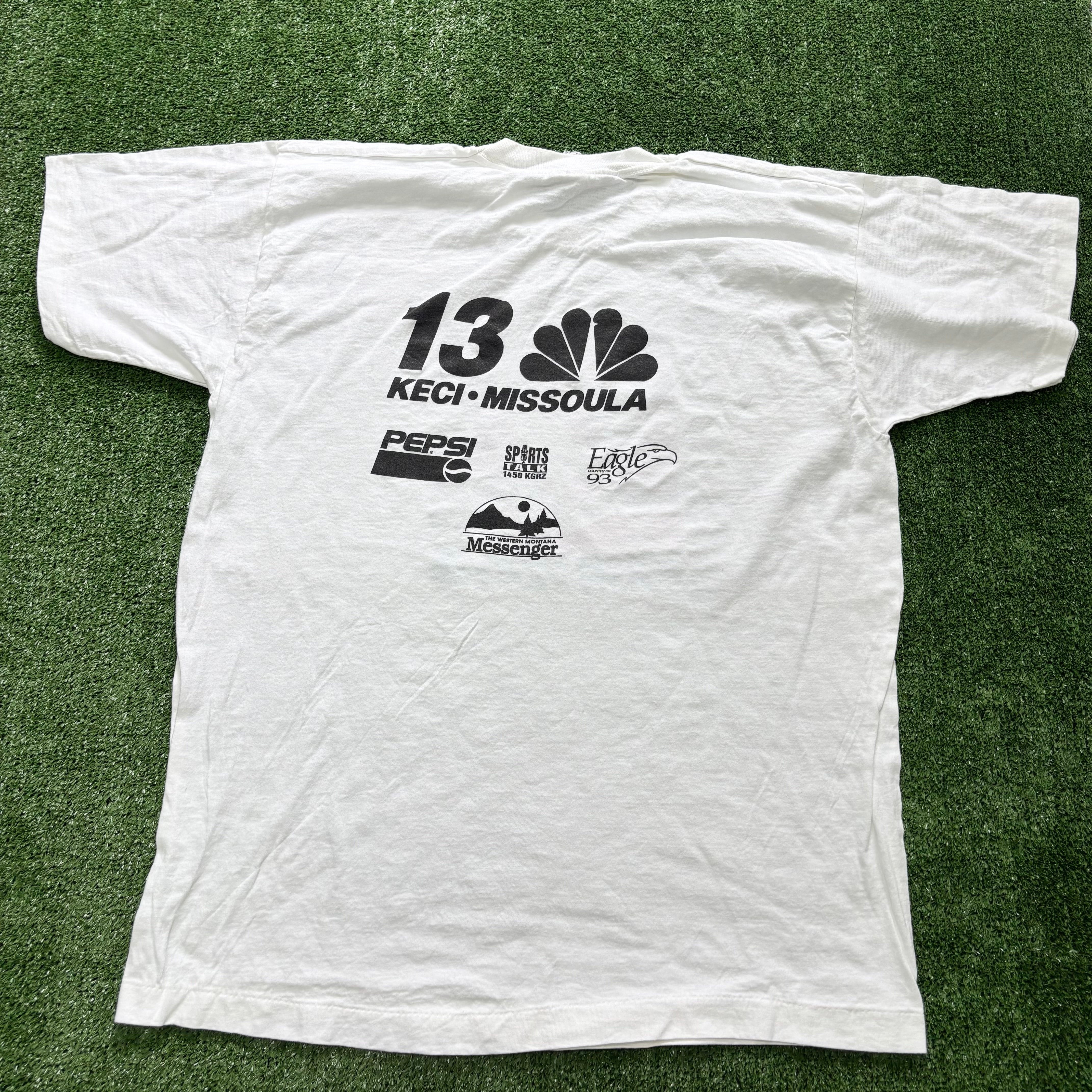 Vintage T Shirt Mens XL White Single Stitch Graphic Print 90s USA Run Race (E)