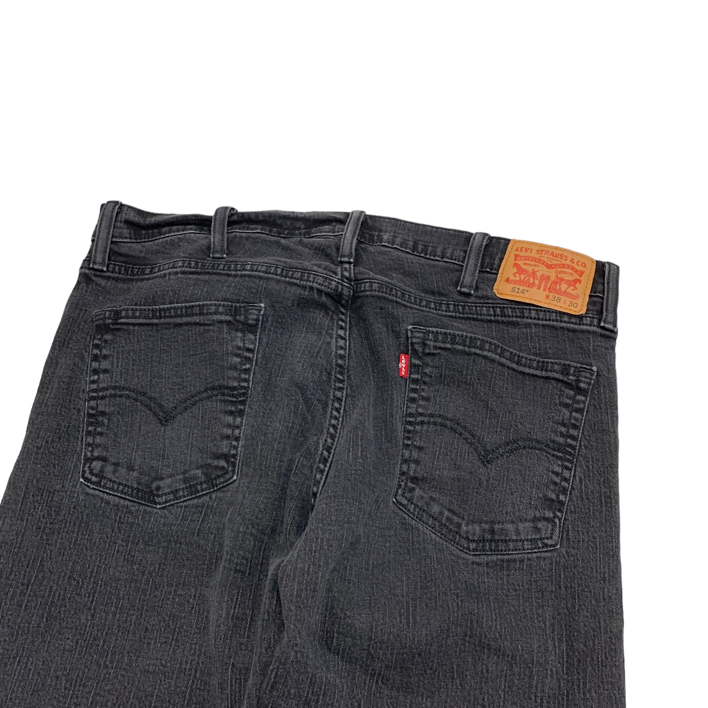 Levis 514 Jeans W38 L28 Mens Charcoal Black Straight Fit Stretch Denim