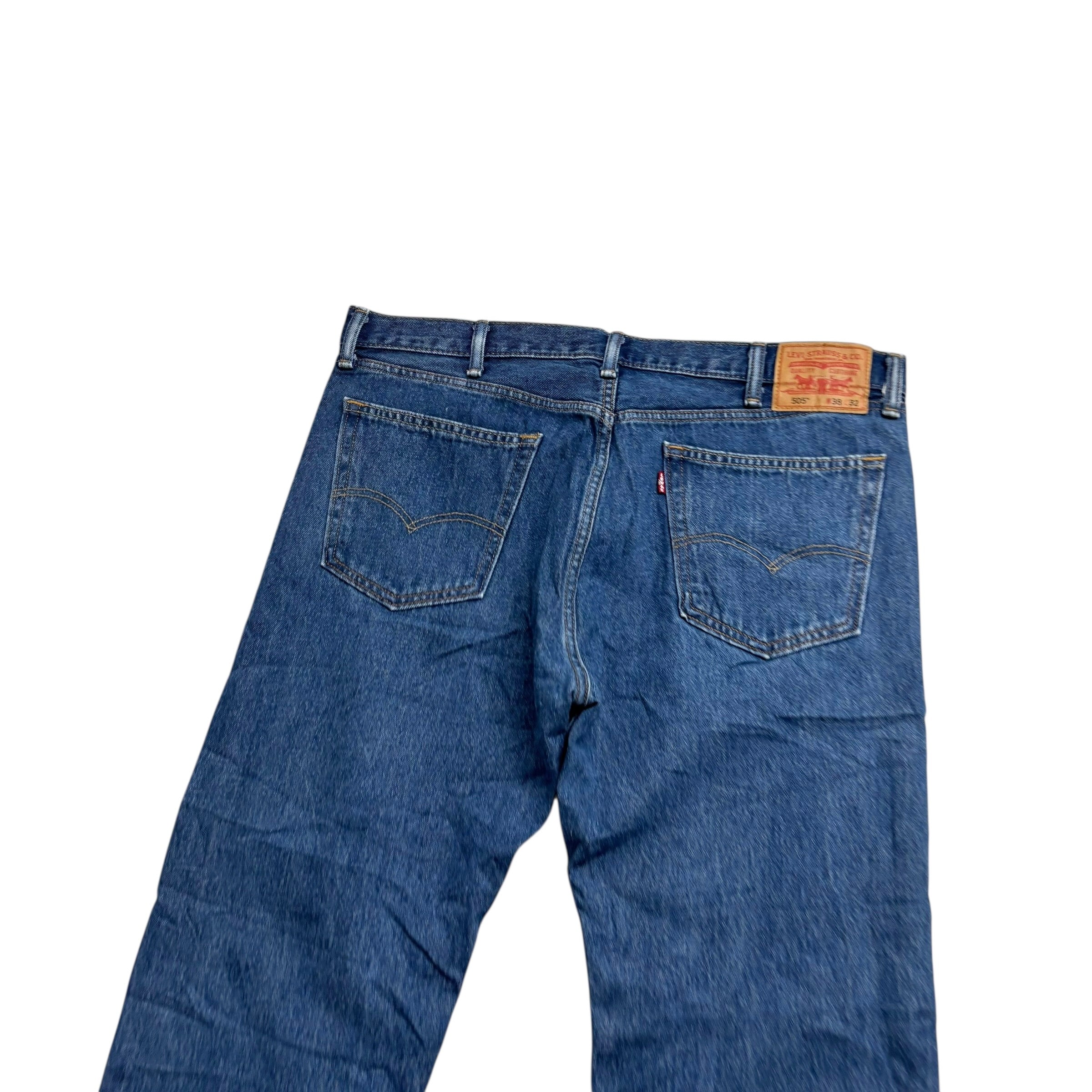 Levis 505 Jeans W38 L32 Mens Mid Blue Regular Straight Fit Vintage Denim (E)