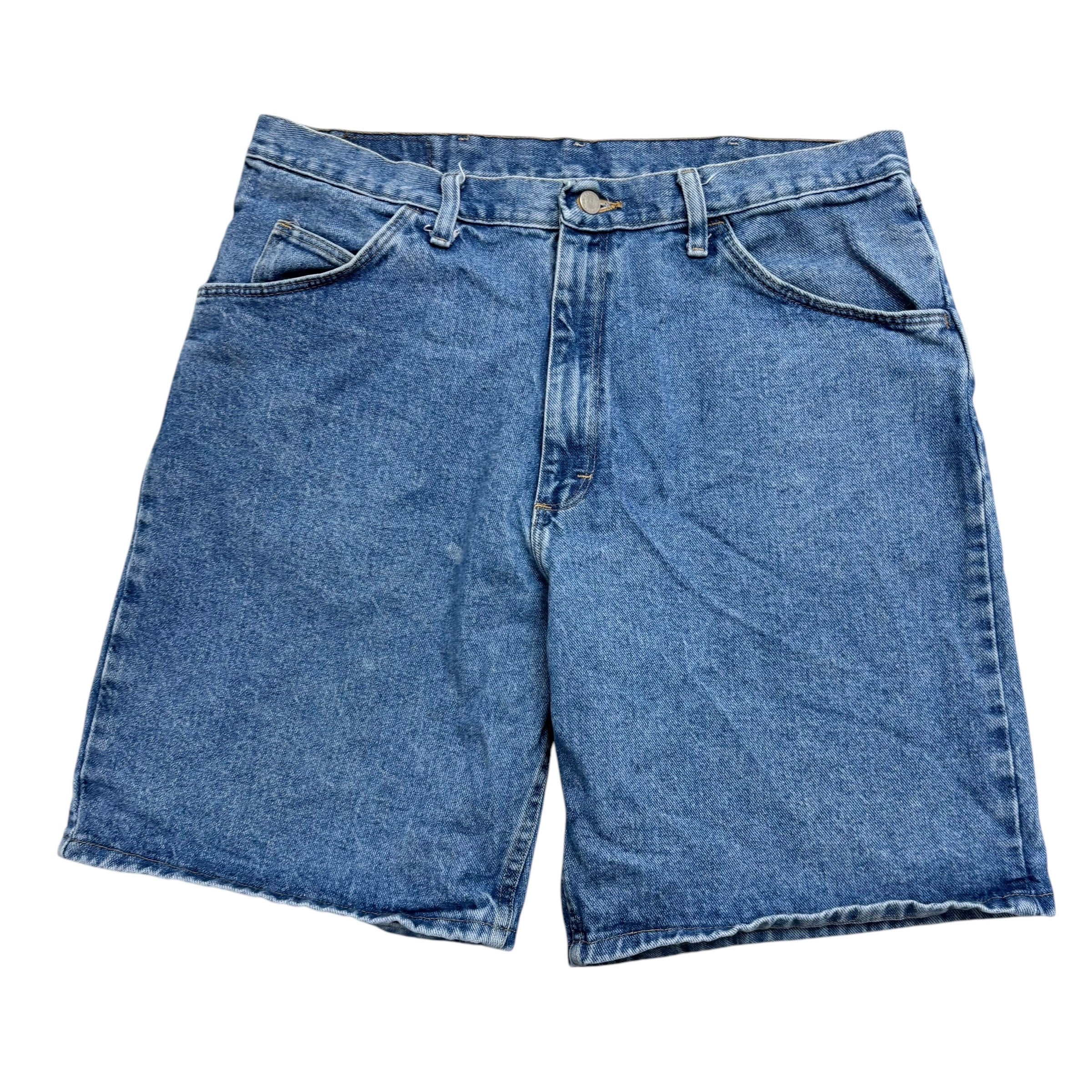Vintage Wrangler Baggy Jorts W34 Mens Denim Shorts Mid Blue Relaxed Fit
