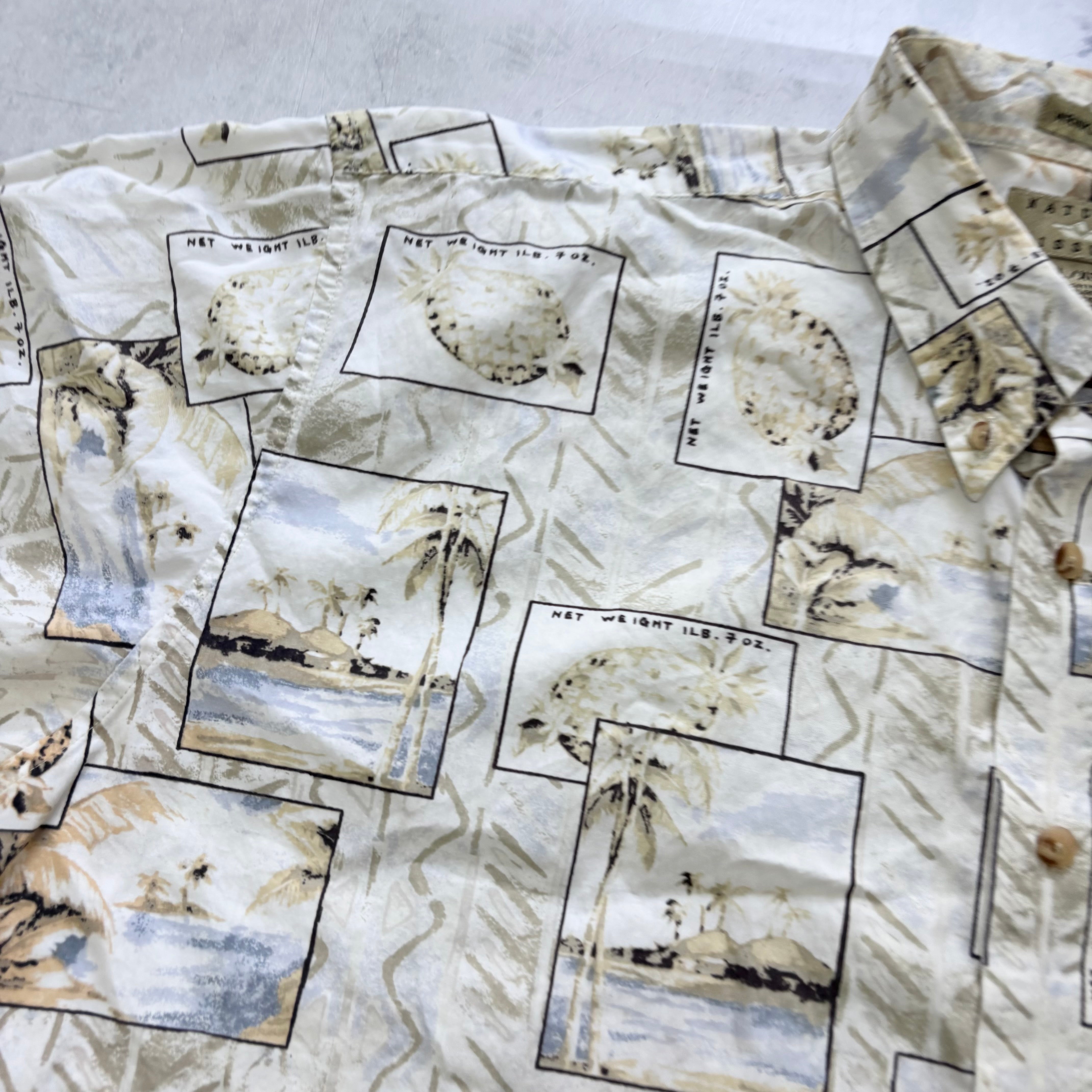 Hawaiian Shirt Mens XL Beige Floral Aloha Short Sleeve Cotton (E)