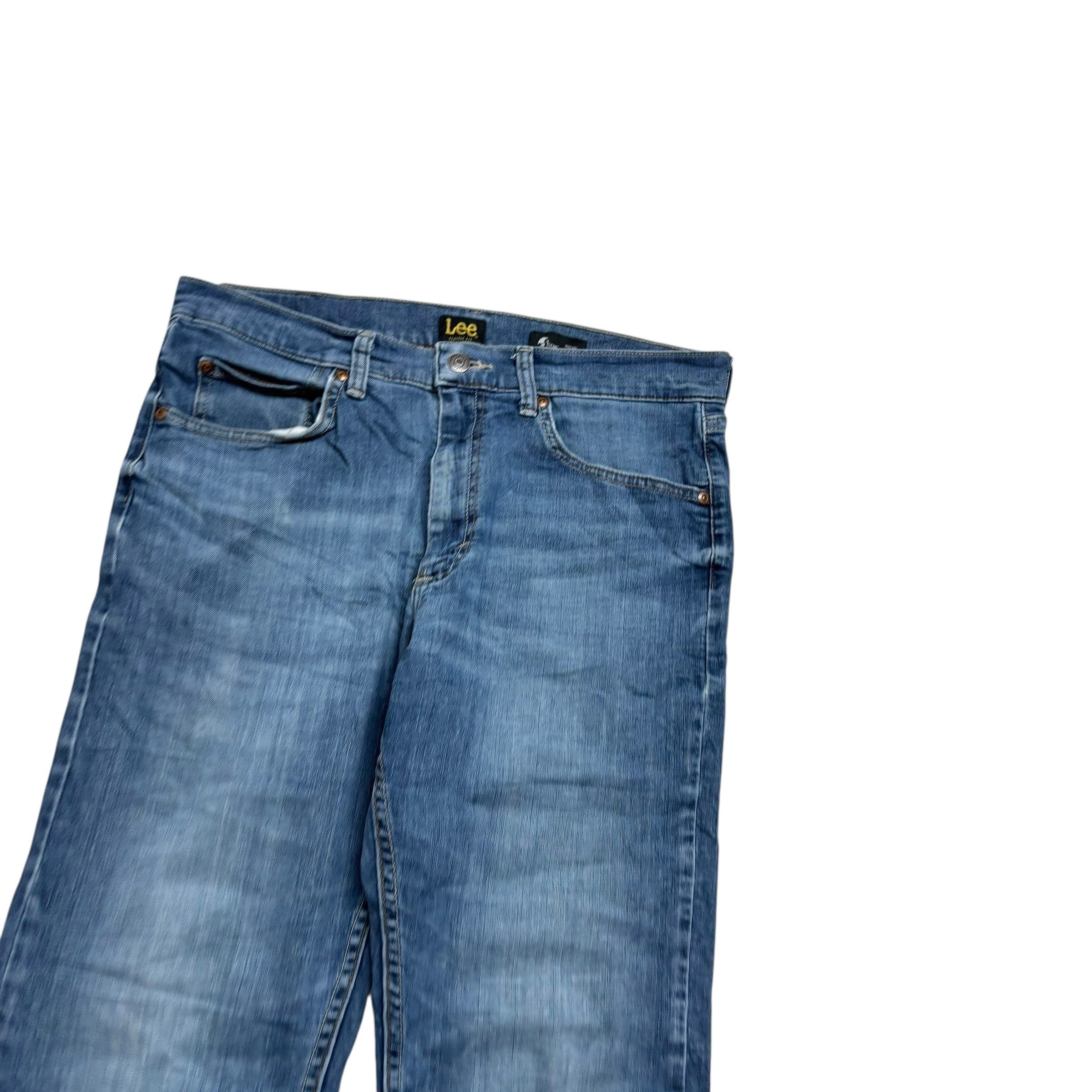 Lee Jeans W32 L32 Mens Mid Blue Slim Straight Classic Fit Stretch Denim